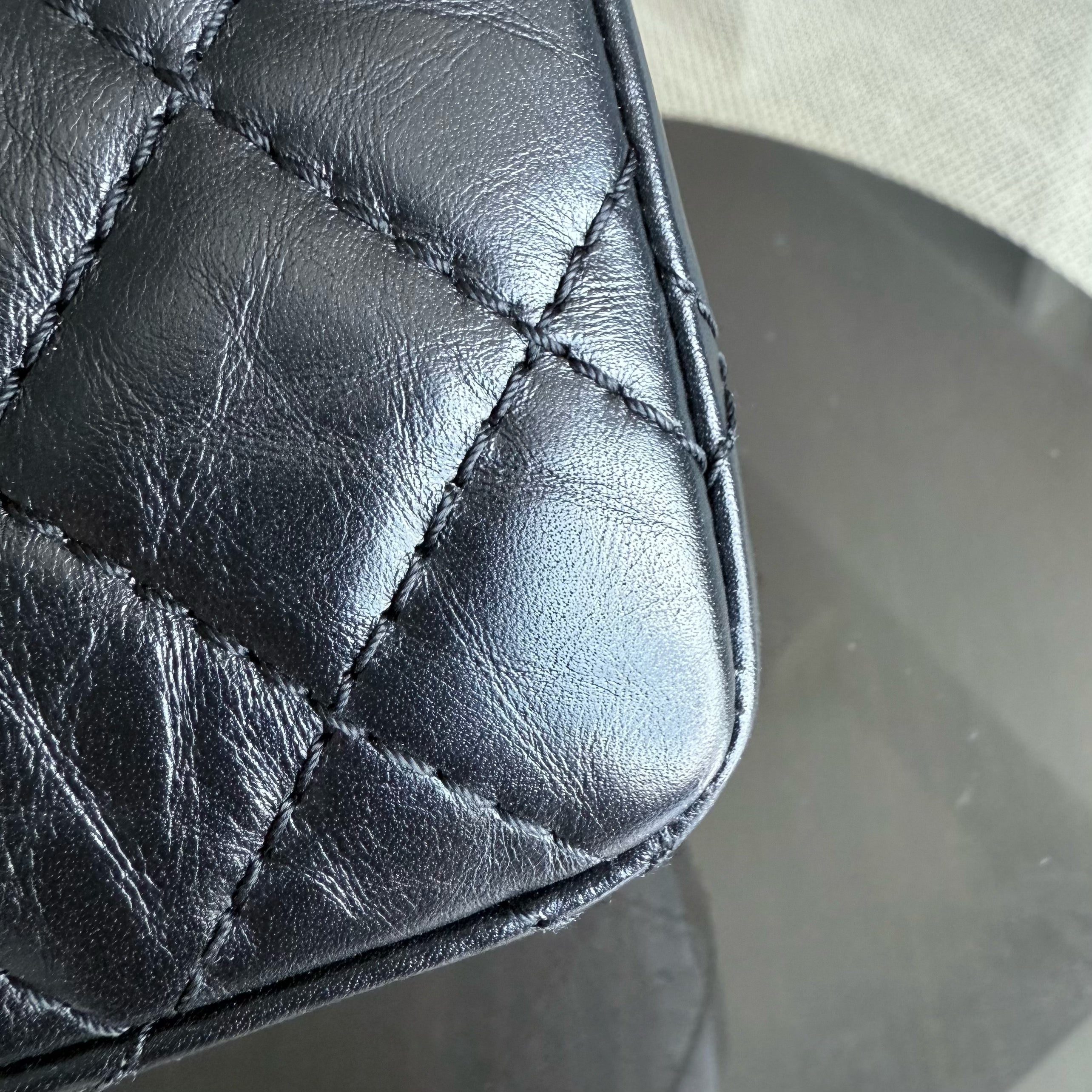 Chanel Reissue 2.55 Medium 225 - 24CM Quilted Aged Calfskin Black Gold Hardware Series 12