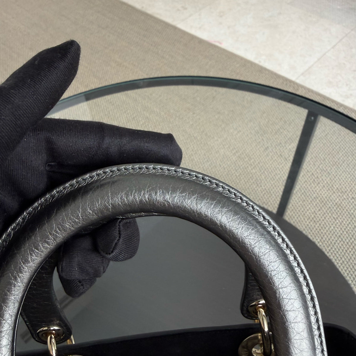 Dior Lady Medium Flap - Cannage Dark Gray Gold Hardware