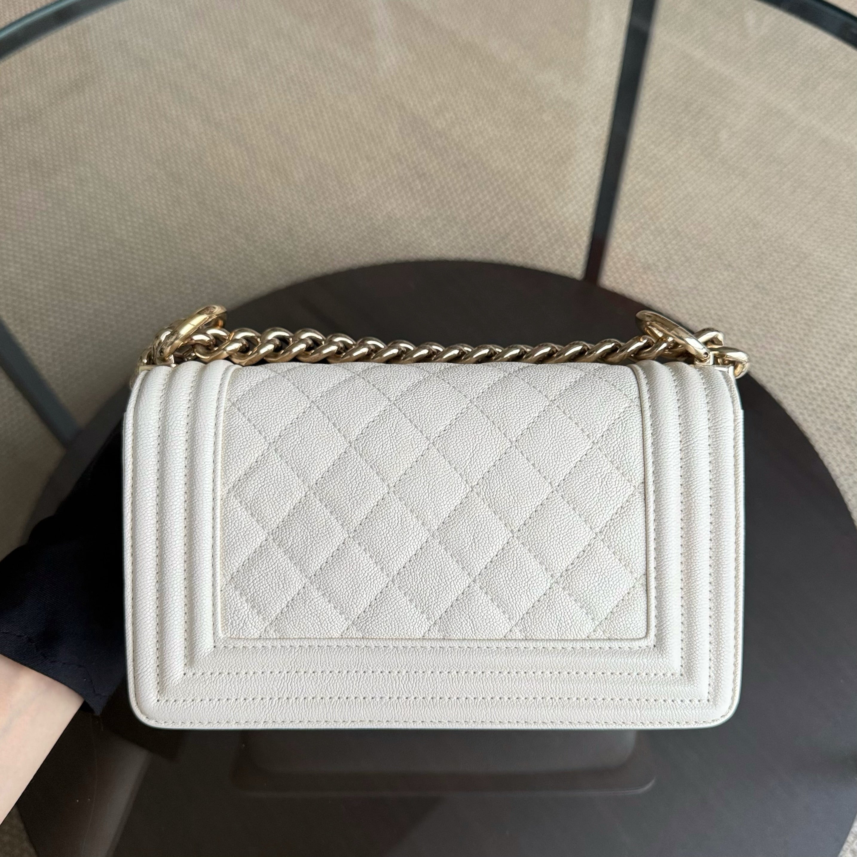 Chanel Boy Small - Caviar Quilted Cream White Gold Hardware 27