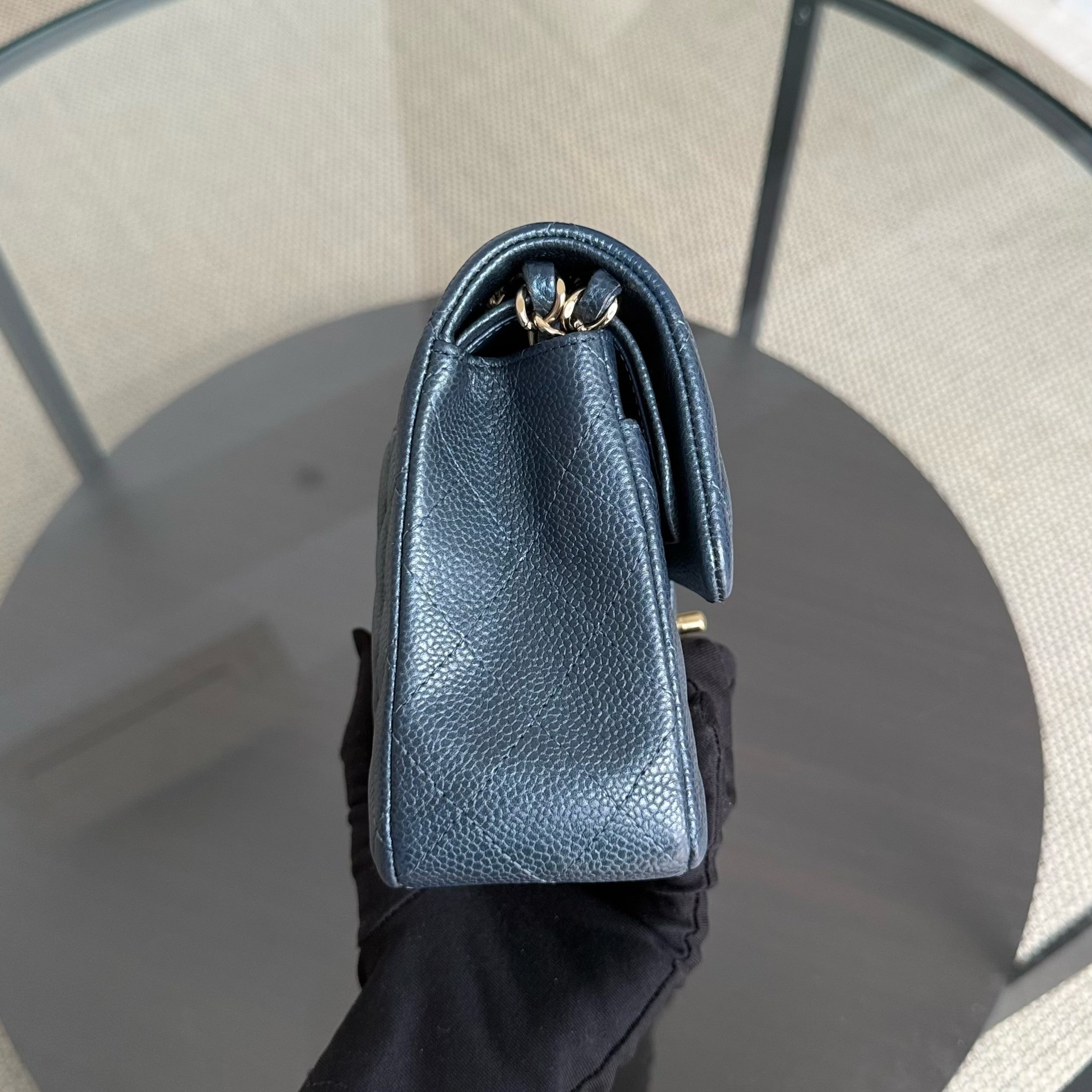 Chanel Classic Flap Small - Caviar 23CM Quilted Blue Gold Hardware Series 25