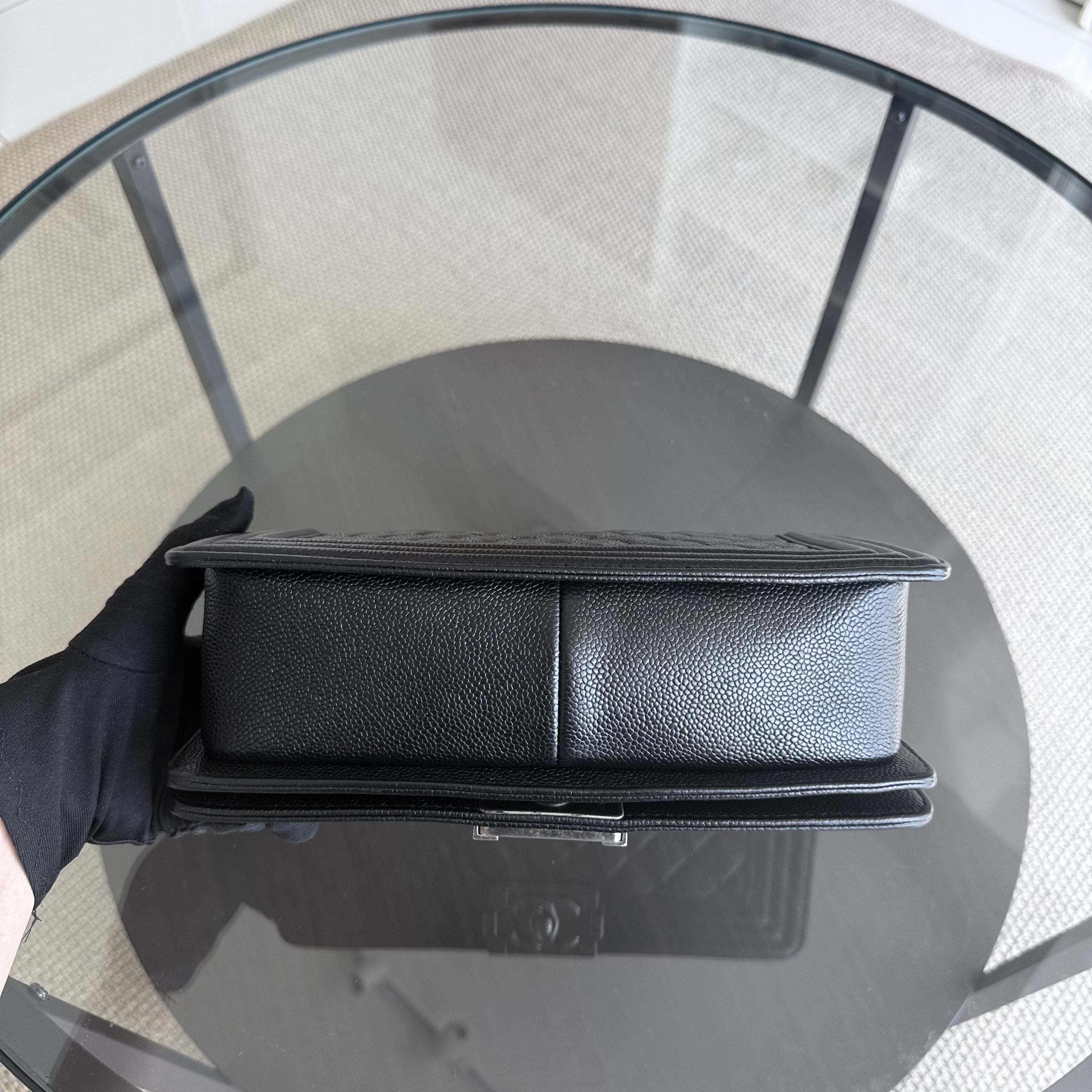 Chanel Boy Medium - Caviar 25CM Quilted Black Ruthenium Silver Hardware Series 20