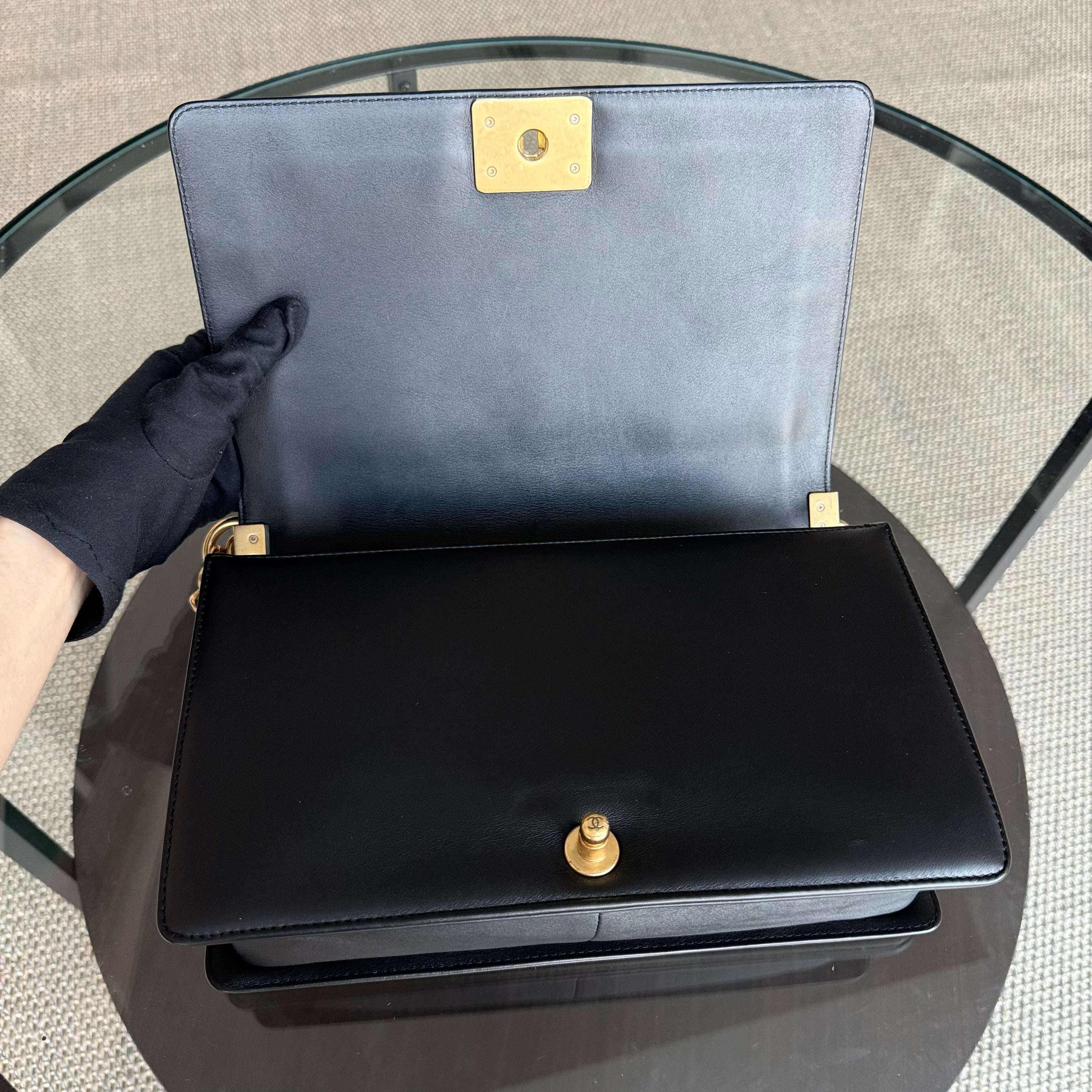 Chanel Boy New Medium - 28CM Quilted Lambskin Black Gold Hardware Series 26