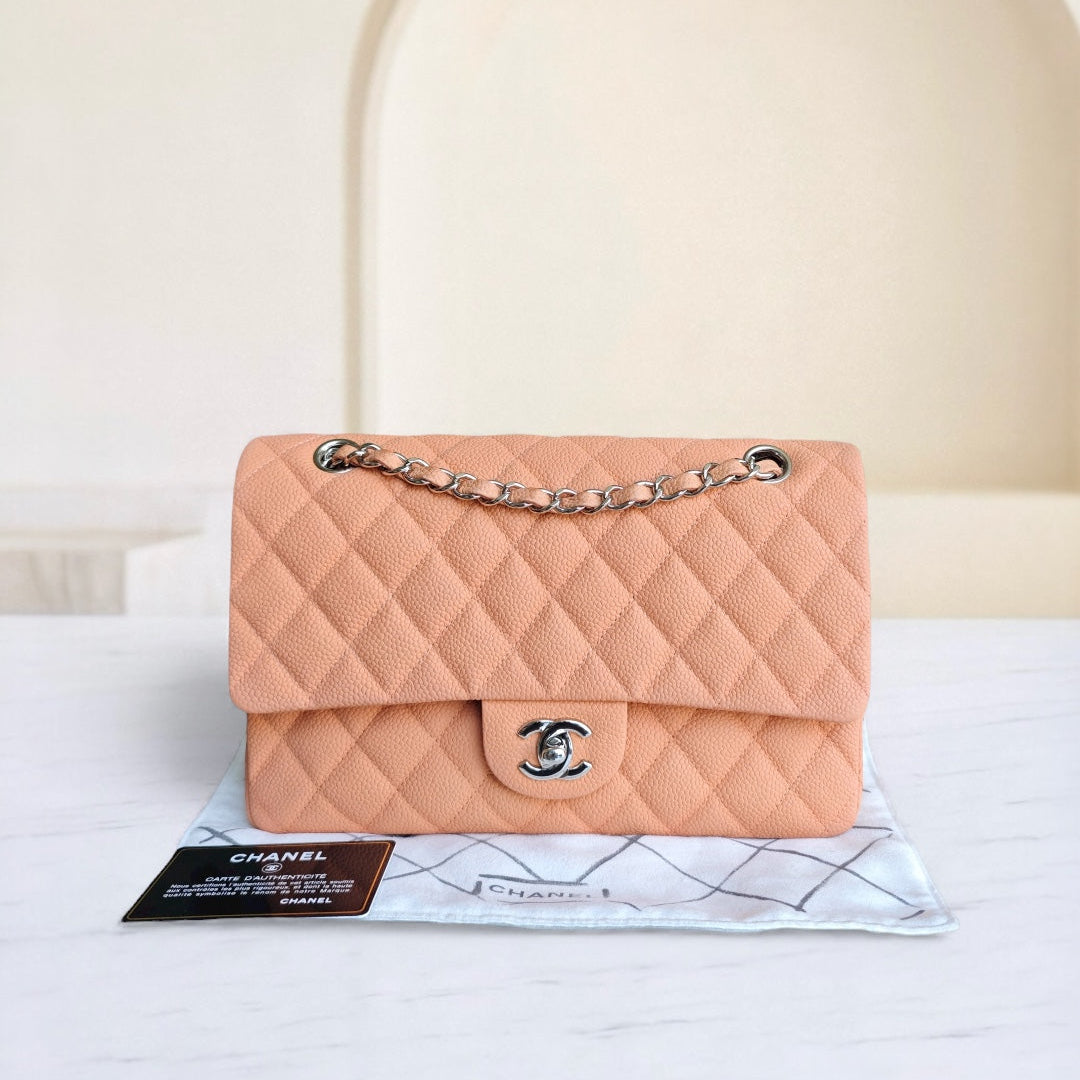 Chanel Classic Flap Medium - 25CM Quilted Caviar Caramel Silver Hardware Series 17