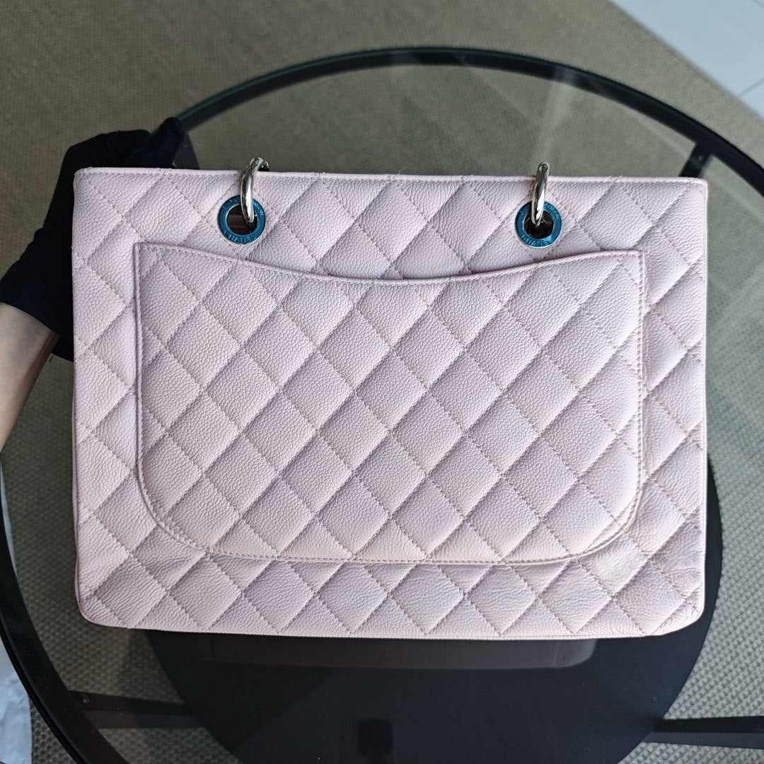Chanel GST Grand Shopping Tote - Caviar Quilted Grained Calfskin Sakura Pink Silver Hardware Series 17
