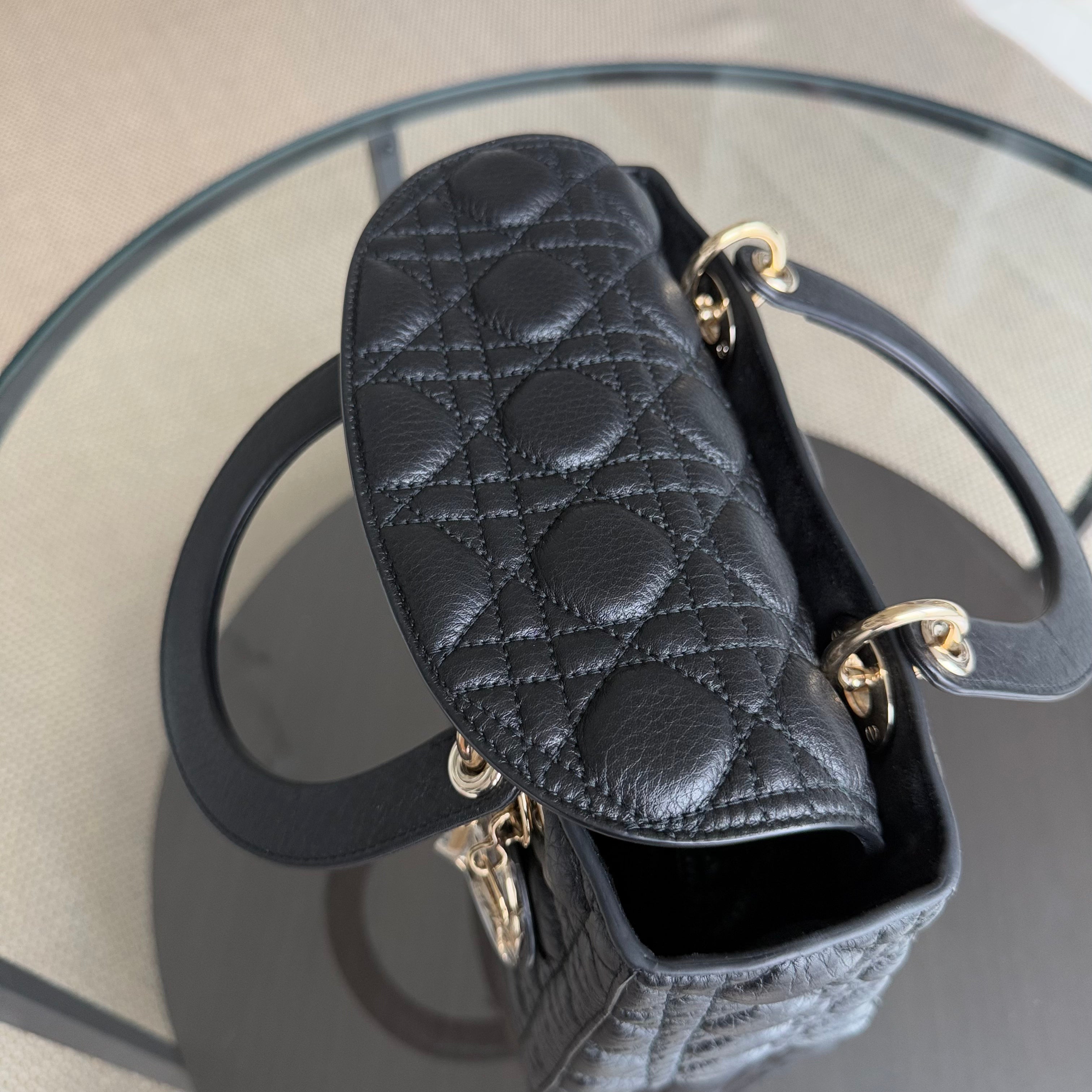 Dior Lady Medium Flap - Calfskin Cannage Black Gold Hardware