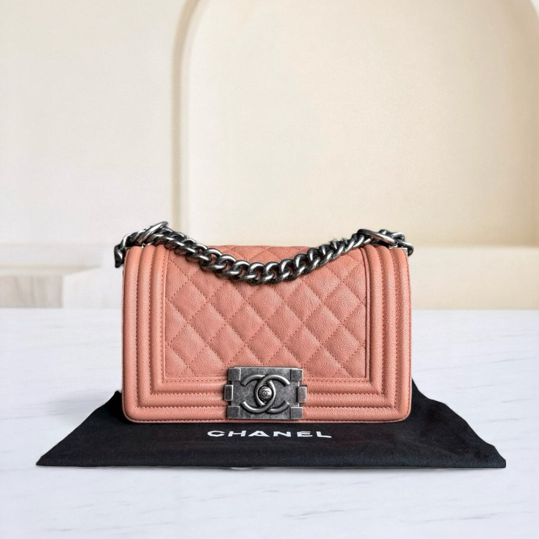 Chanel Boy Small - Caviar 20CM Quilted Blush Ruthenium Silver Hardware Series 27