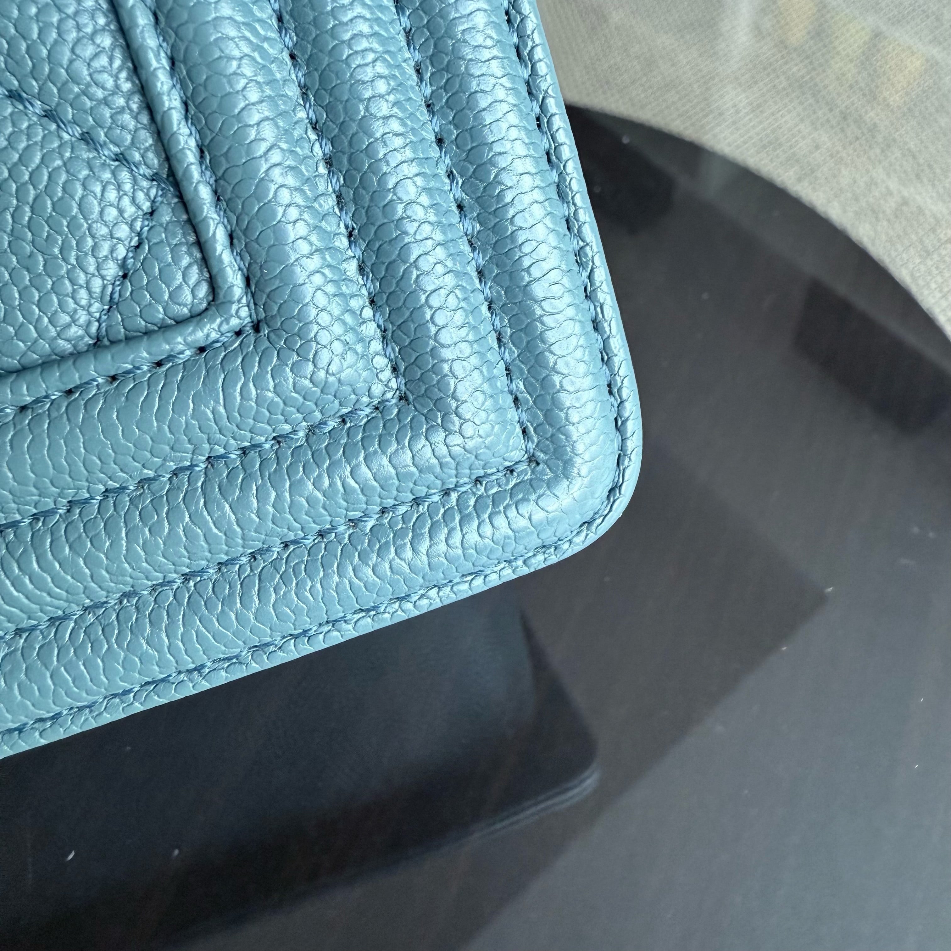 Chanel Boy Medium - Caviar 25CM Quilted Blue Gold Hardware 25