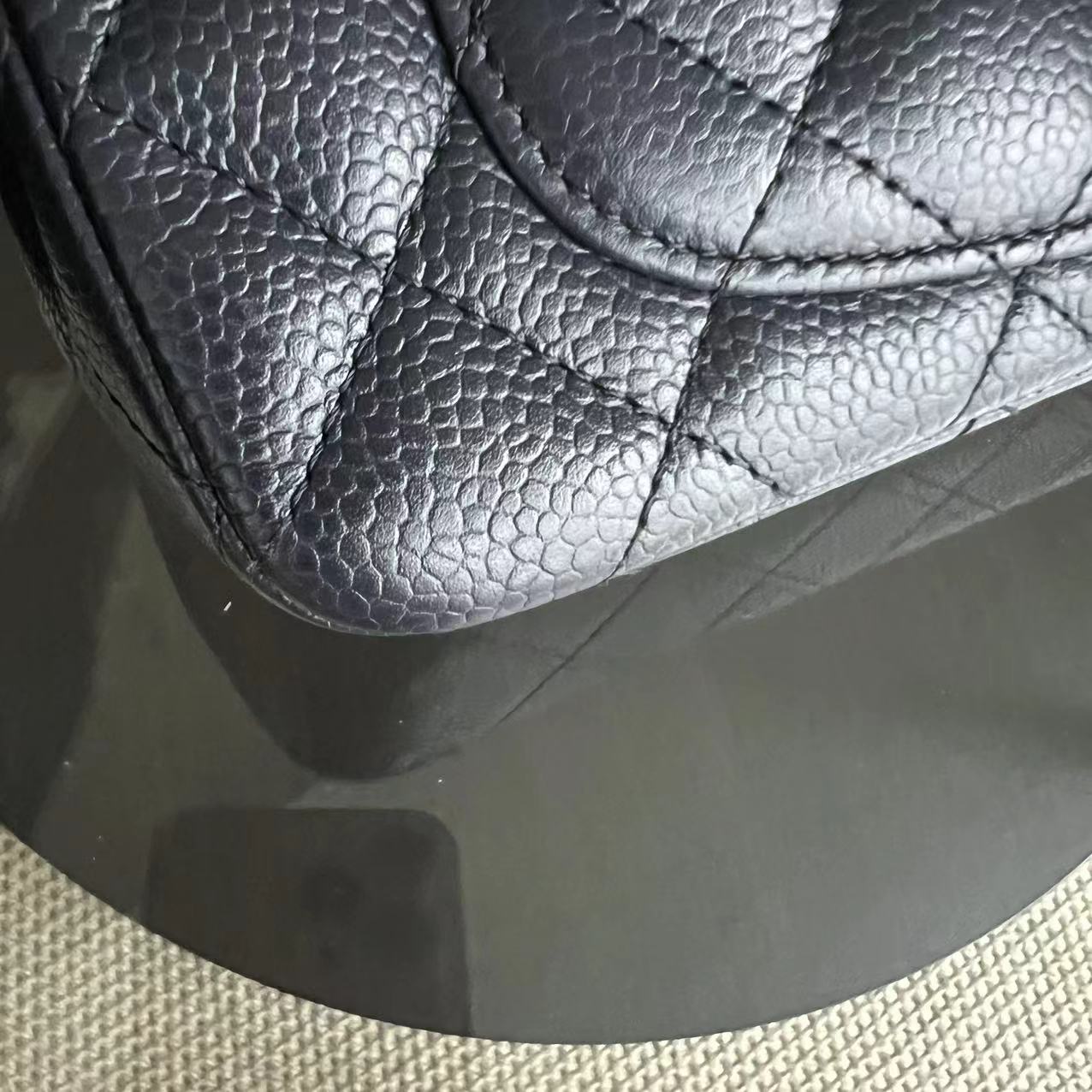 Caviar Mini Rectangle Classic Flap Quilted Grained Calfskin Dark Blue Golden Hardware Series 21