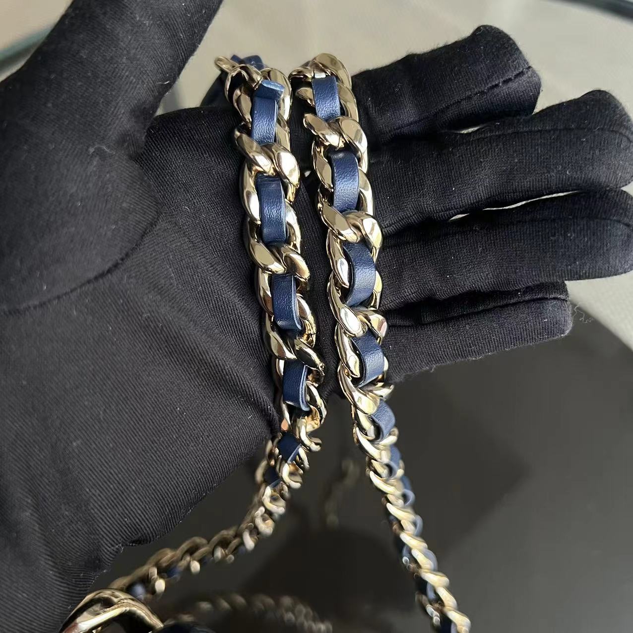 2020 Elegant Resin Chain Classic Flap Quilted Lambskin Dark Blue Two-Tone Golden Hardware No 29