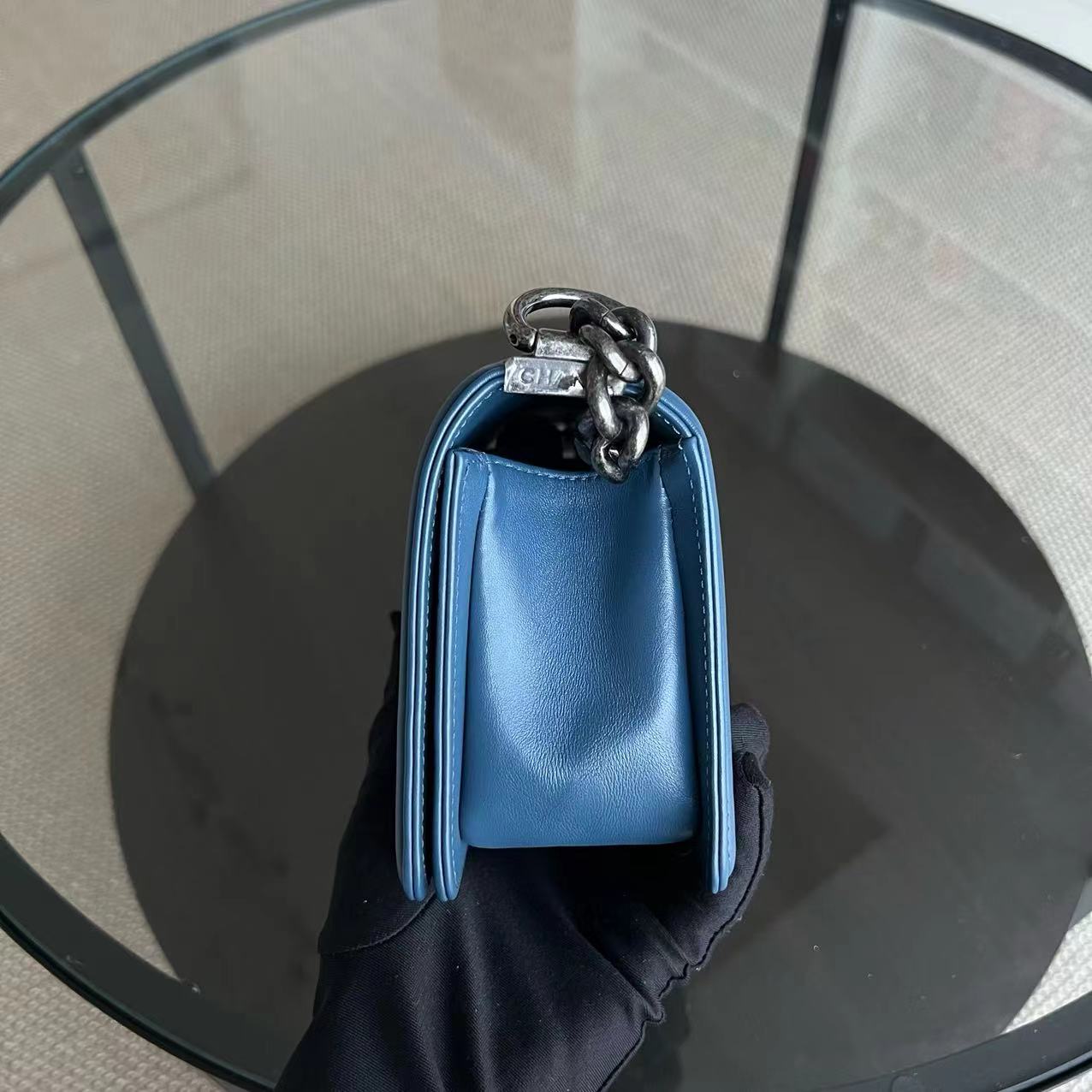 Chanel Boy Small - Quilted Calfskin Blue Ruthenium Silver Hardware Series 23