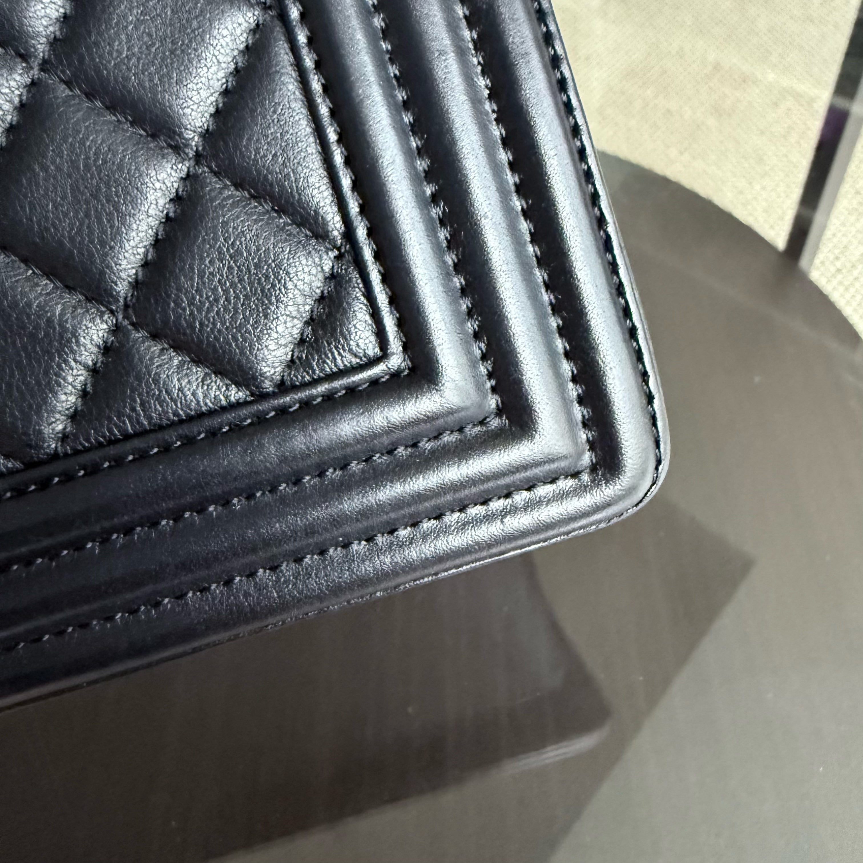 Chanel Boy Medium - 25CM Quilted Calfskin Black Gold Hardware Series 20