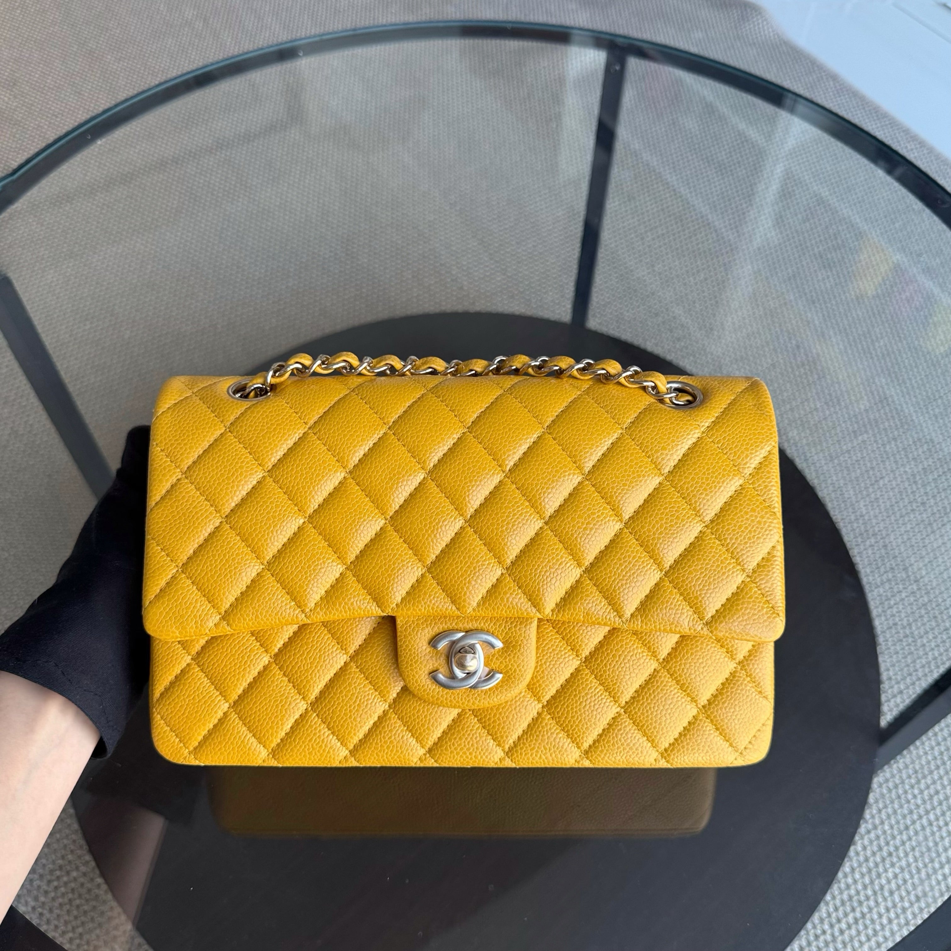 Chanel Classic Flap Medium - Caviar Quilted Grained Calfskin Mustard Gold Hardware Series 25
