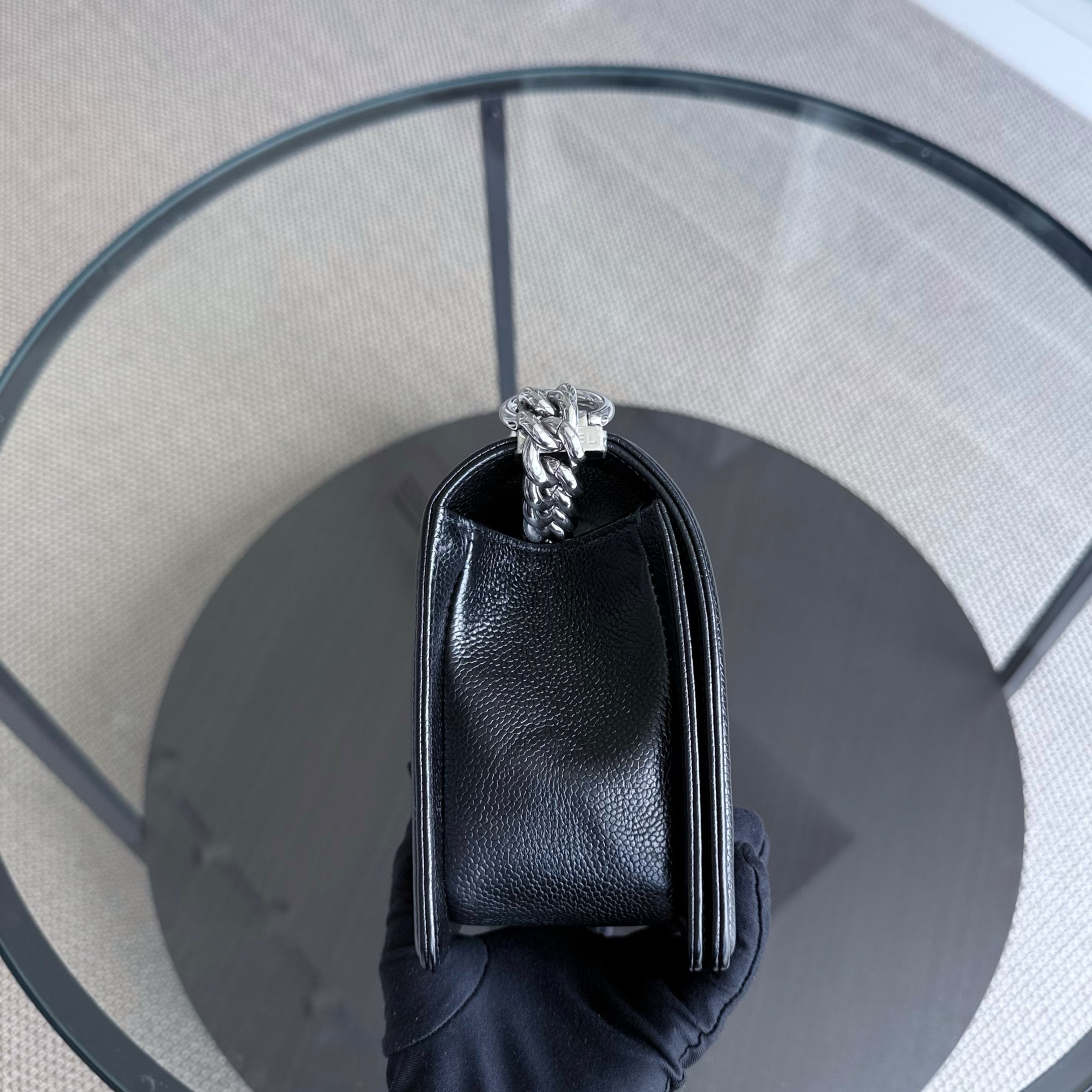 Chanel Boy Medium - Caviar 25CM Chevron Black Silver Hardware Series 29