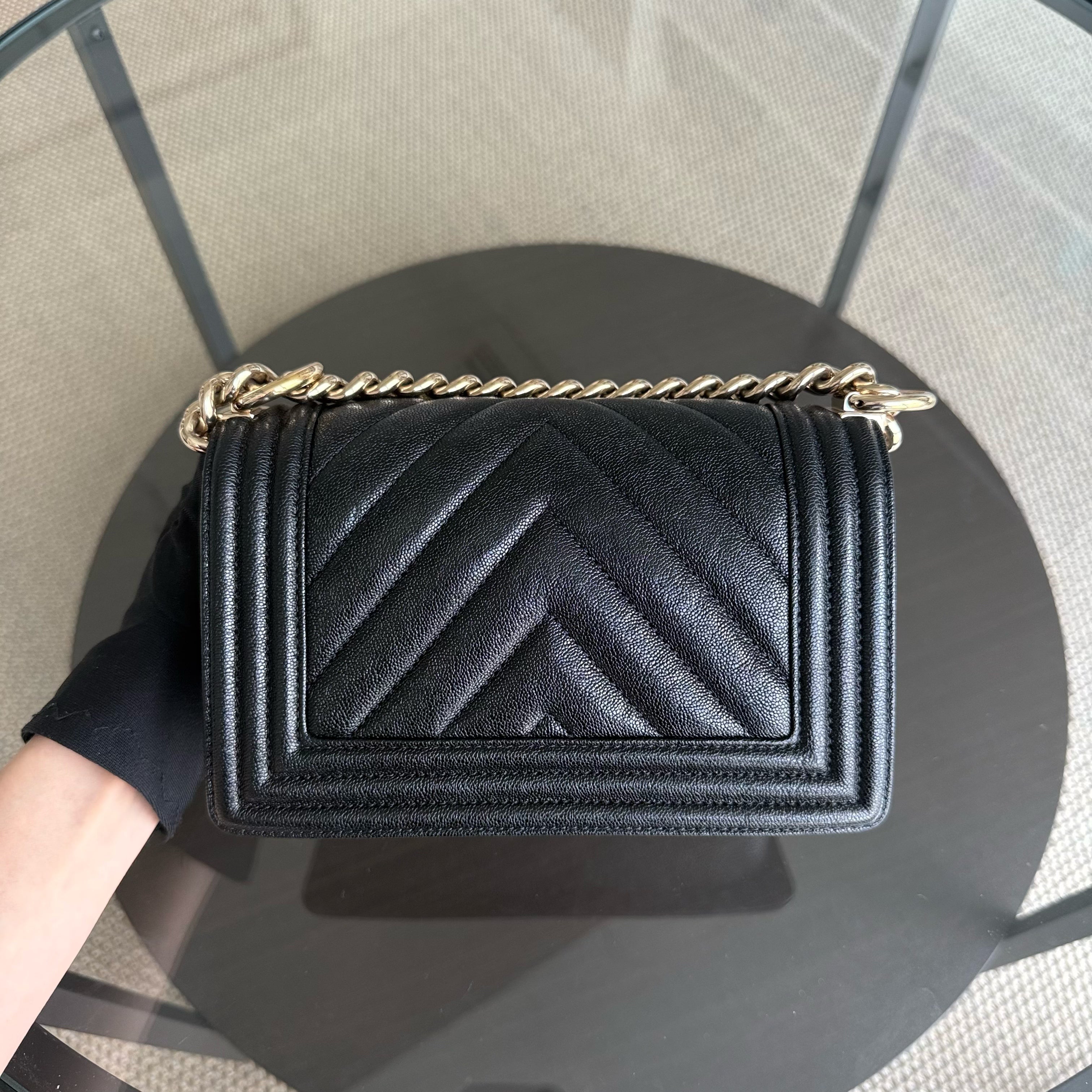 Chanel Boy Small - Caviar 20CM Chevron Black Gold Hardware Series 27