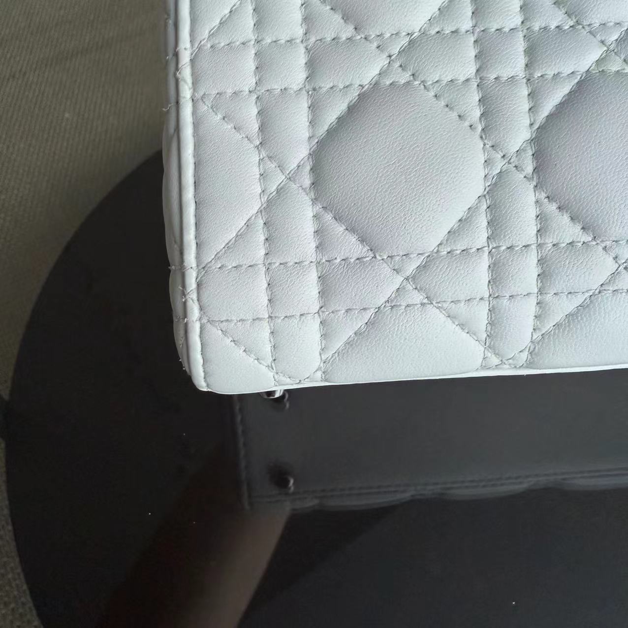 Dior Lady Mini Cannage Lambskin White Silver Hardware