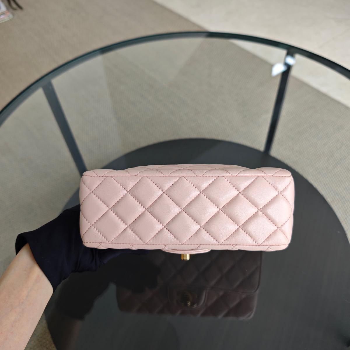 Chanel Classic Flap Mini Top Handle -Quilted Lambskin Gold Hardware Microchip