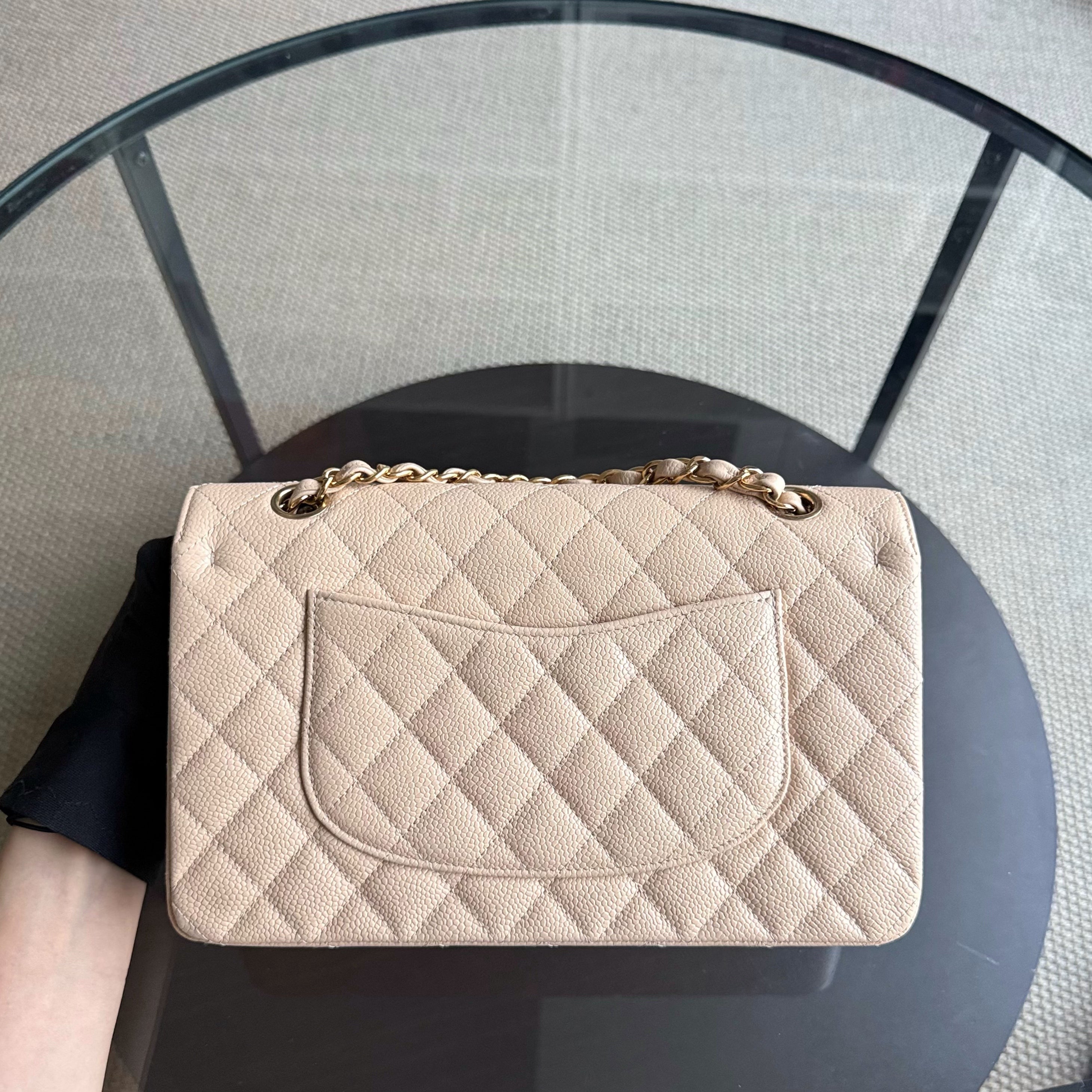 Chanel Classic Flap Medium - Caviar 25CM Quilted Grained Calfskin Beige Gold Hardware Series 16