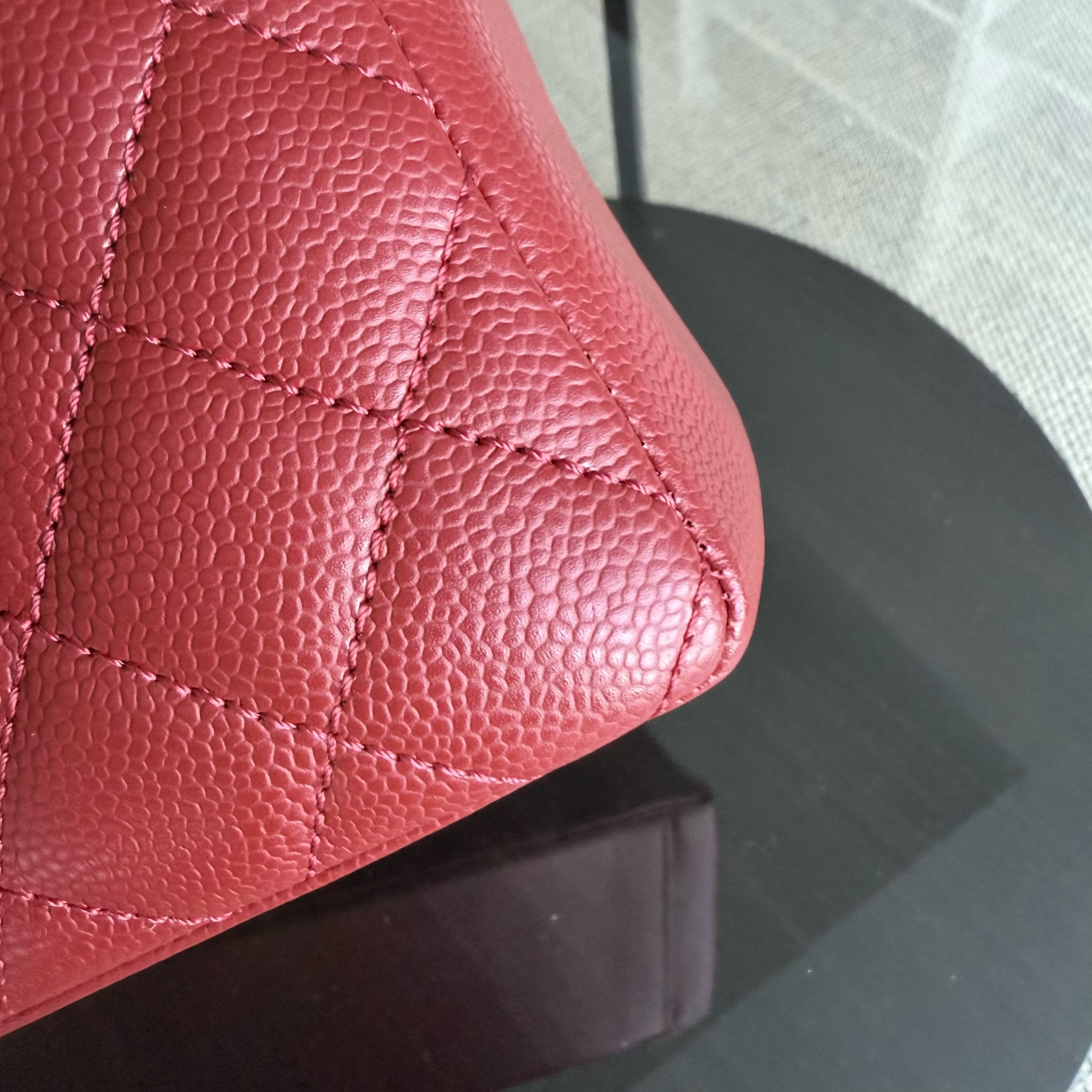 Chanel PST Petite Shopping Tote - Caviar Quilted Red Silver Hardware Series 13