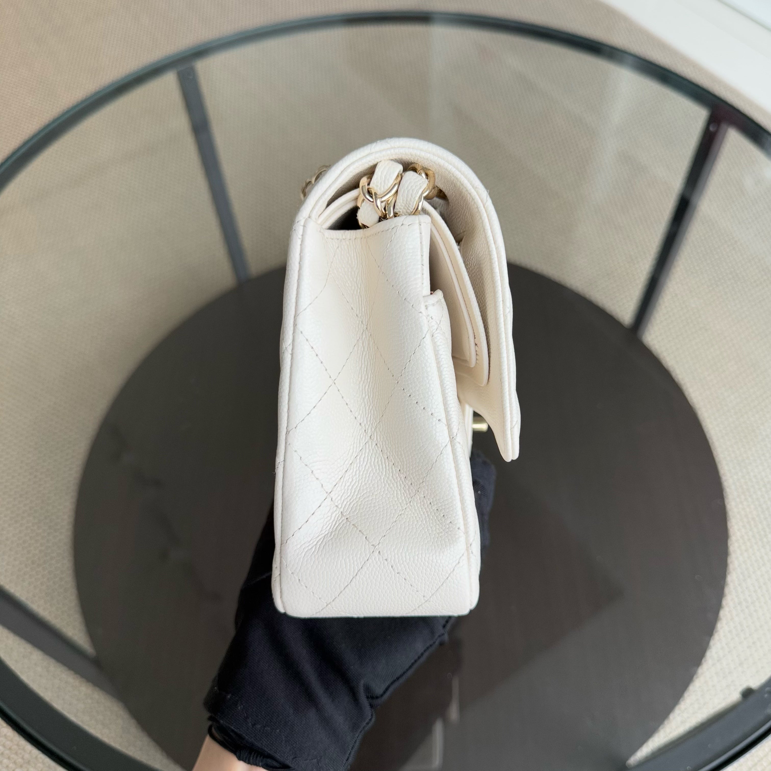 Deposit of Chanel Classic Flap Medium - Caviar 25CM Quilted Cream White Gold Hardware Series 23