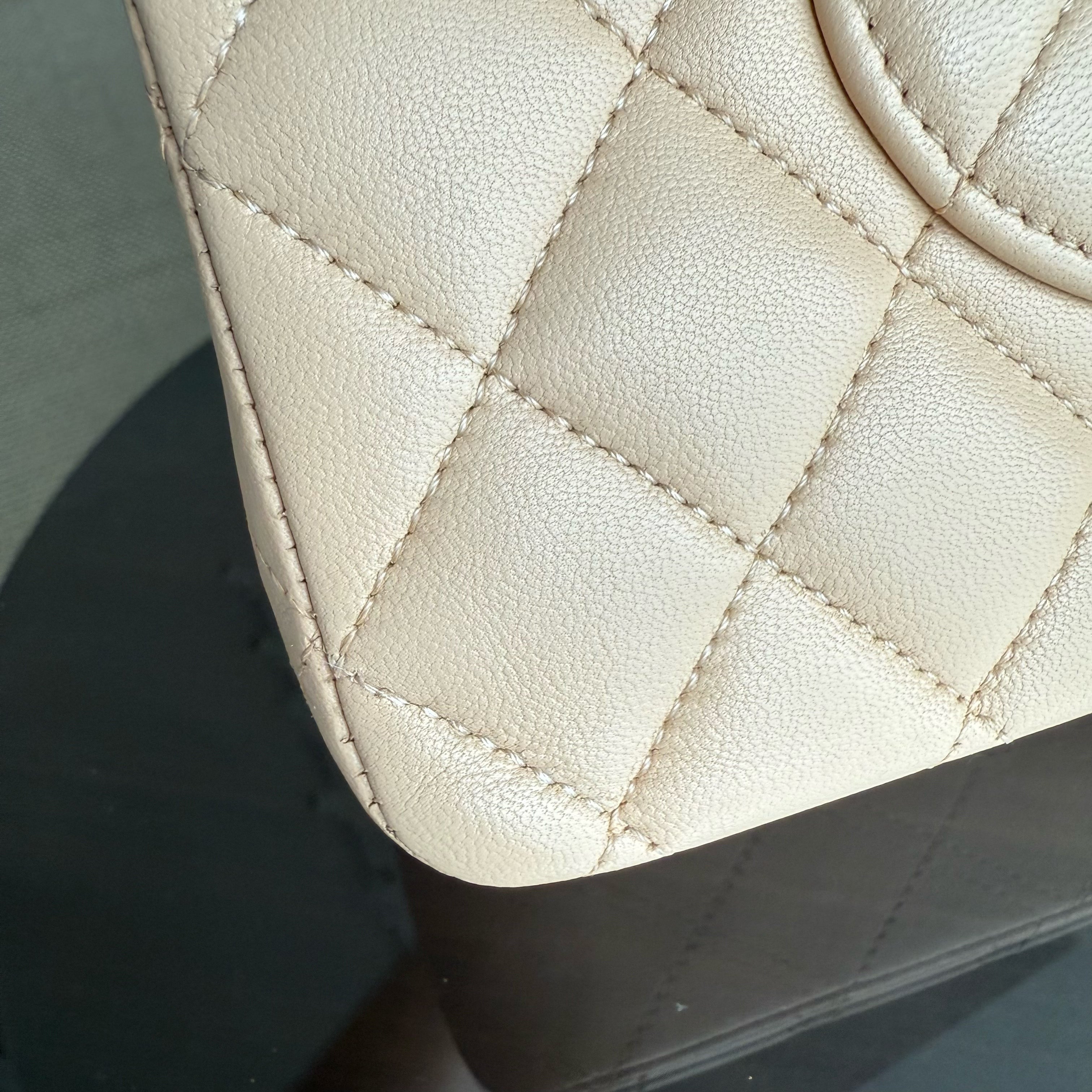 Chanel Classic Flap Medium - 25CM Quilted Lambskin Beige Gold Hardware Series 17