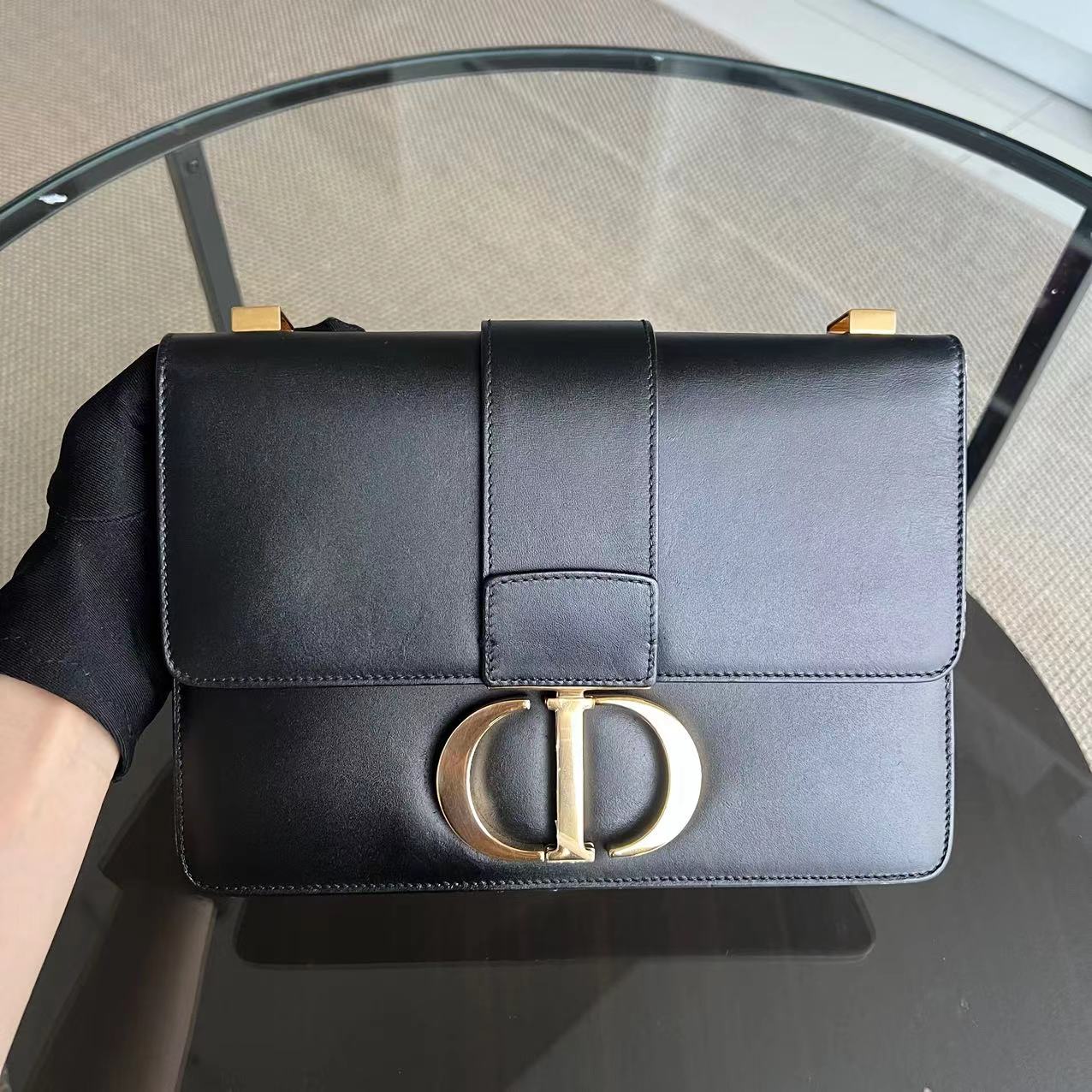 Dior 30 Montaigne - Smooth Calfskin Black Golden Hardware with Strap