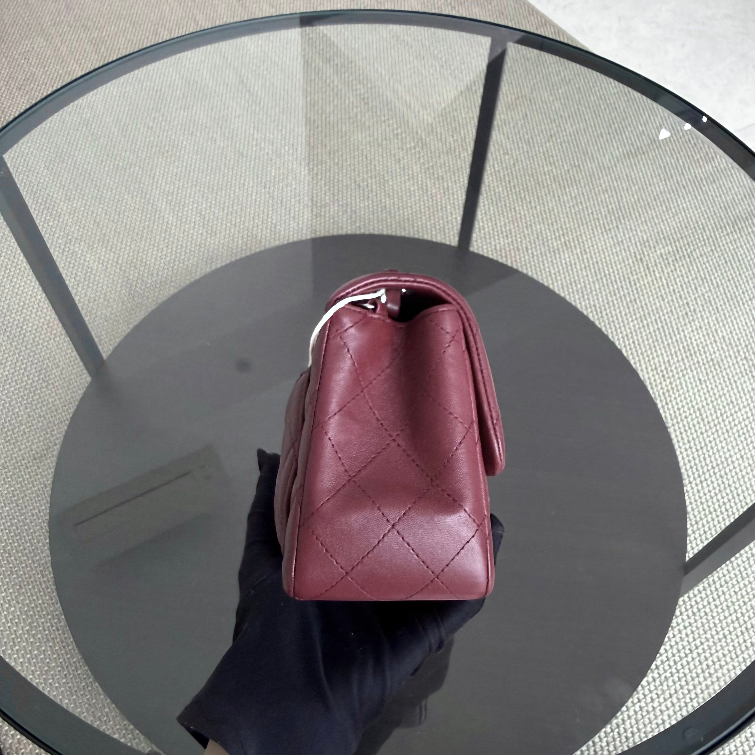 Chanel Classic Flap Mini Square - Lambskin Quilted Burgundy Silver Hardware Series 28