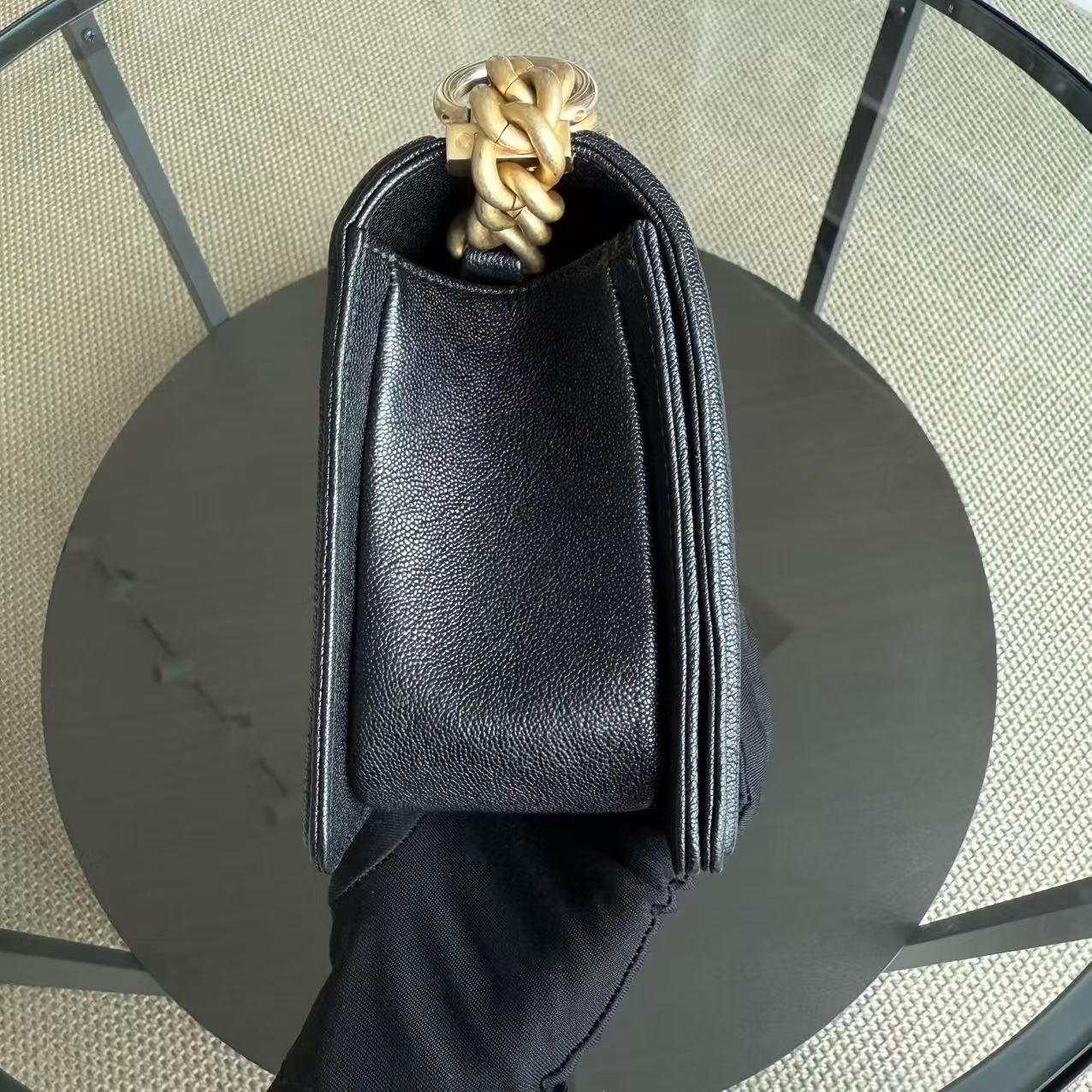 Chanel Boy Medium - Caviar 25CM Chevron Black Gold Hardware Series 26
