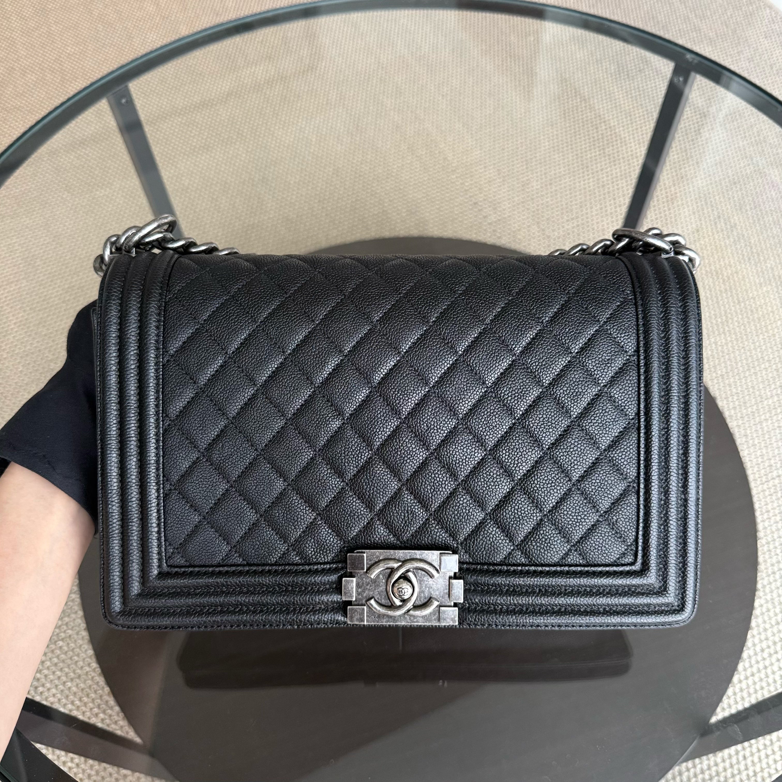 Chanel Boy Medium - Caviar 28CM New Medium Quilted Black Ruthenium Silver Hardware Series 23