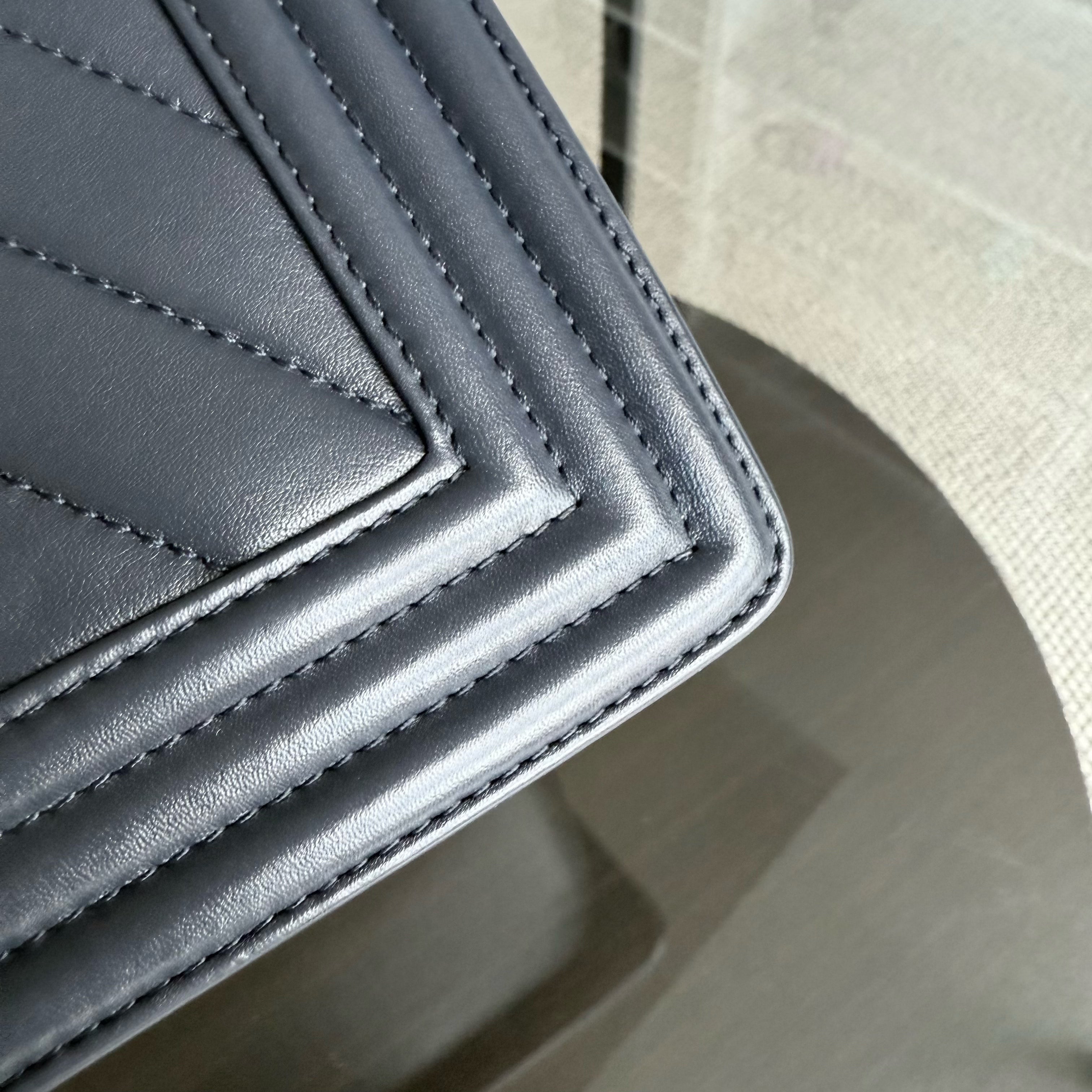Chanel Boy Medium - 25CM Quilted Calfskin Dark Blue Silver Hardware Series 22