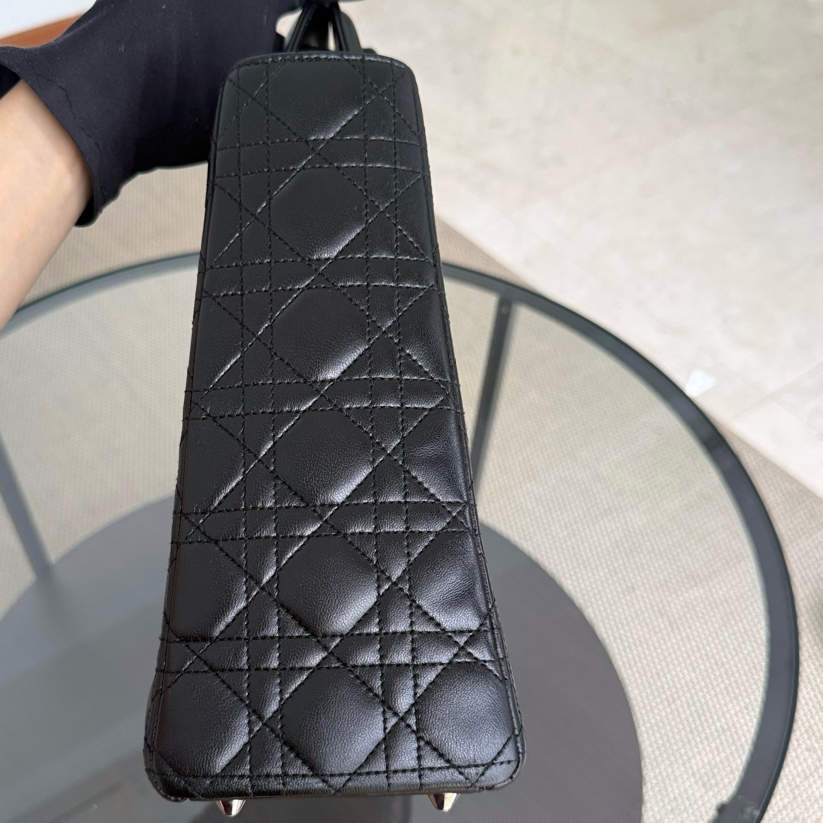 DIor Lady Large - Cannage Lambskin Black Silver Hardware NO STRAP