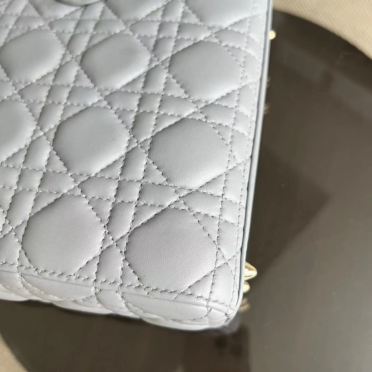Dior Lady Small - Lambskin Cannage Grey Gray Golden Hardware ABC