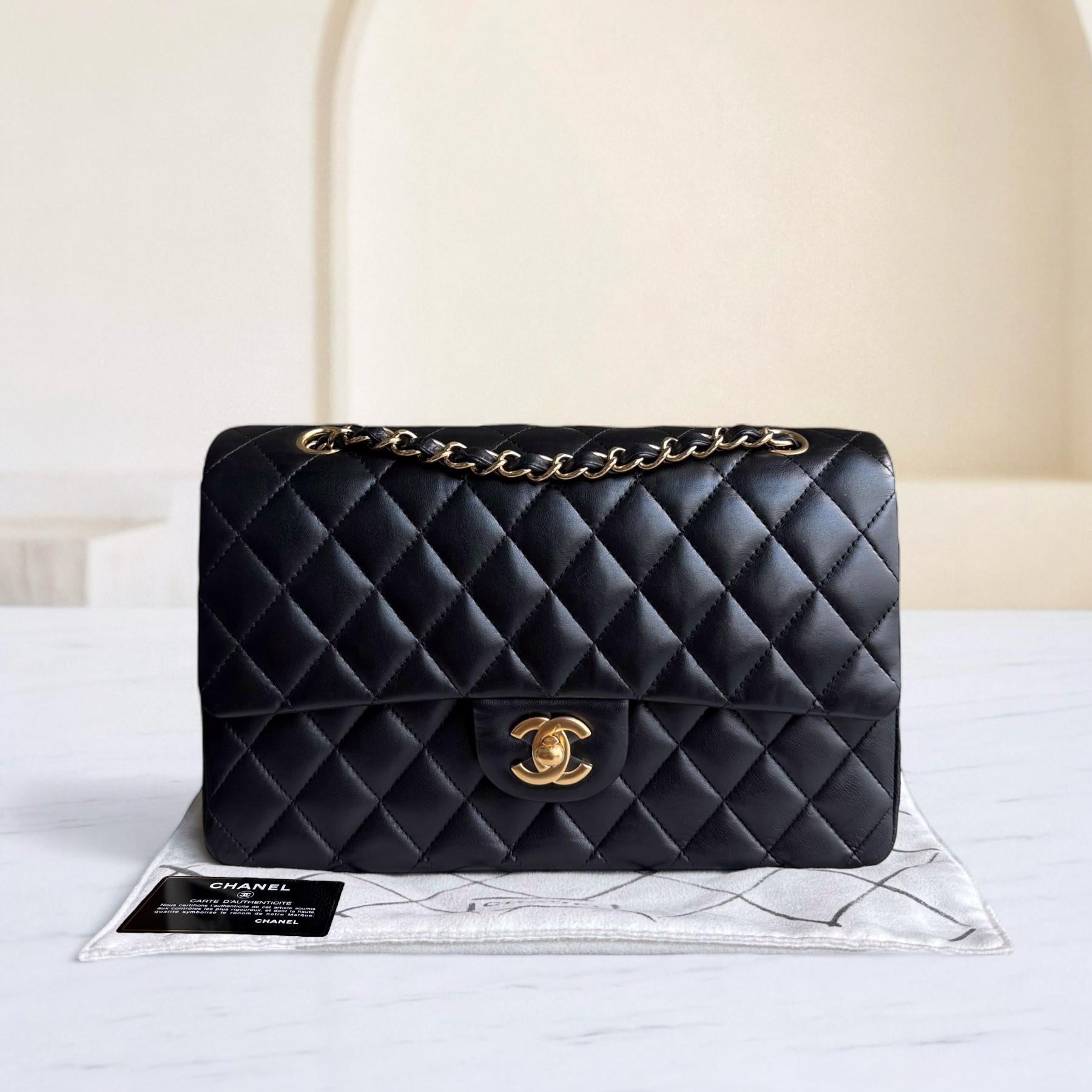 Chanel Classic Flap Medium - 25CM Quilted Lambskin Black Gold Hardware Series 18