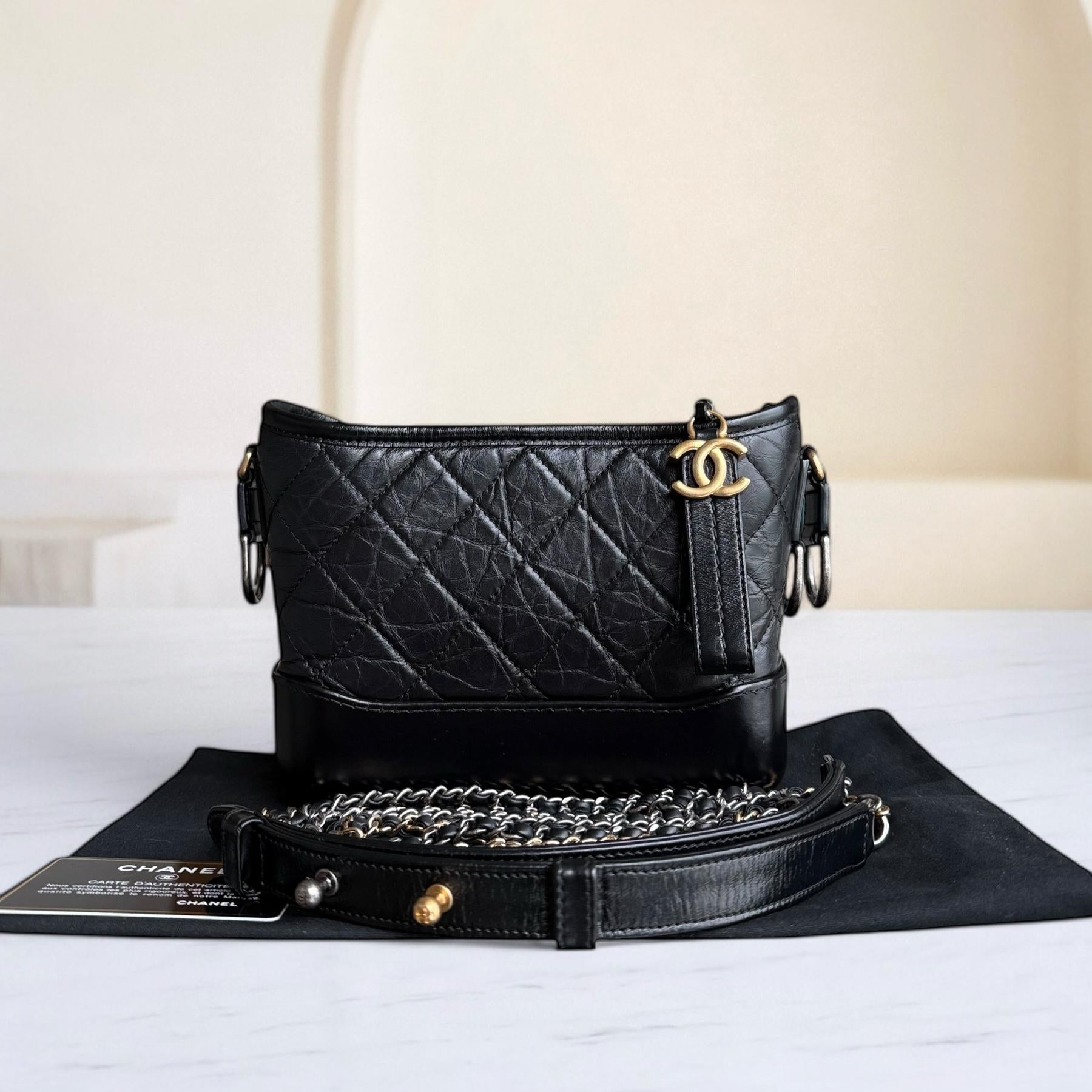 Chanel Gabrielle Small - Quilted Aged Calfskin Black Two-tone Gold Hardware Series 24