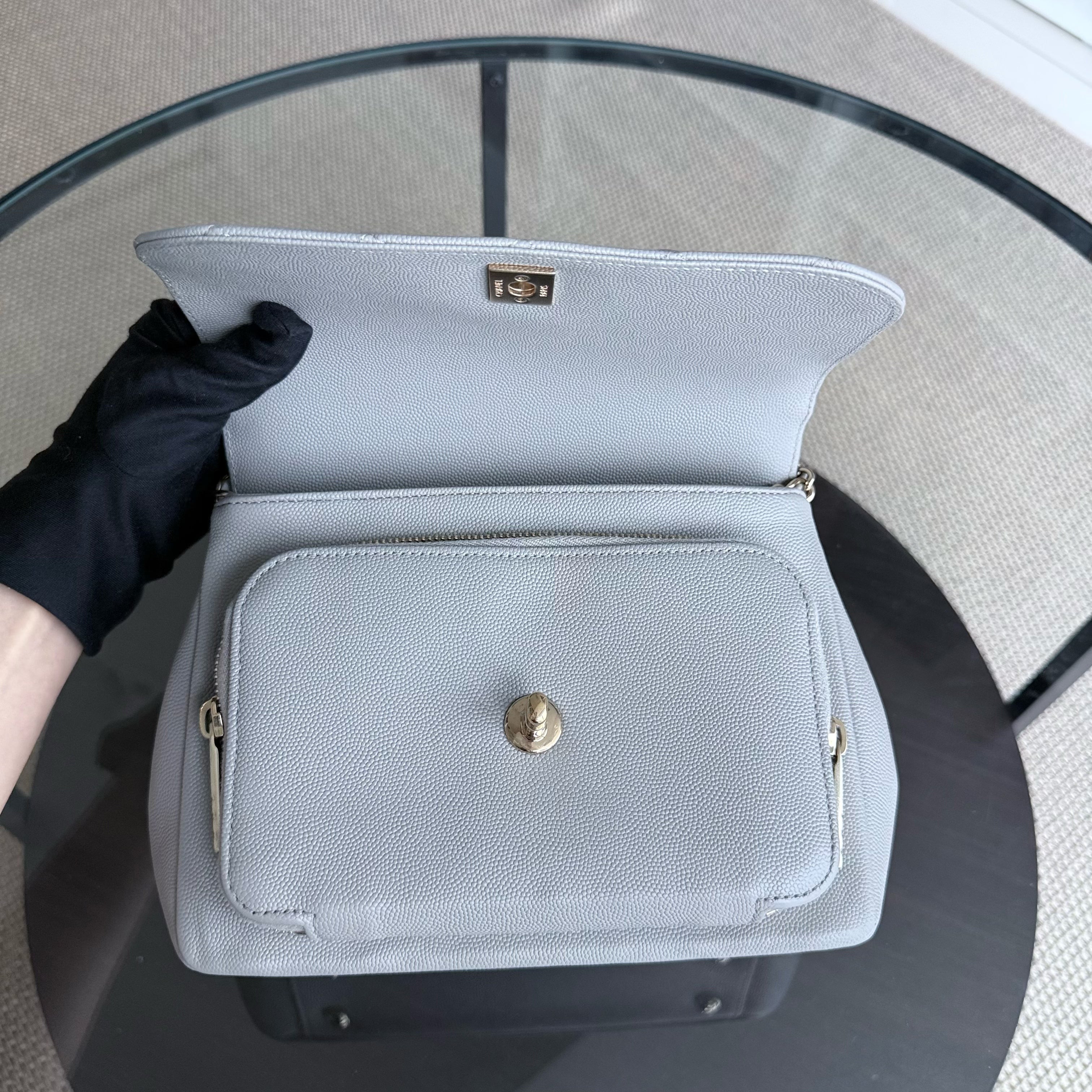 Chanel Business Affinity Medium - Caviar Quilted Grained Calfskin Grey Gray Gold Hardware Series 28
