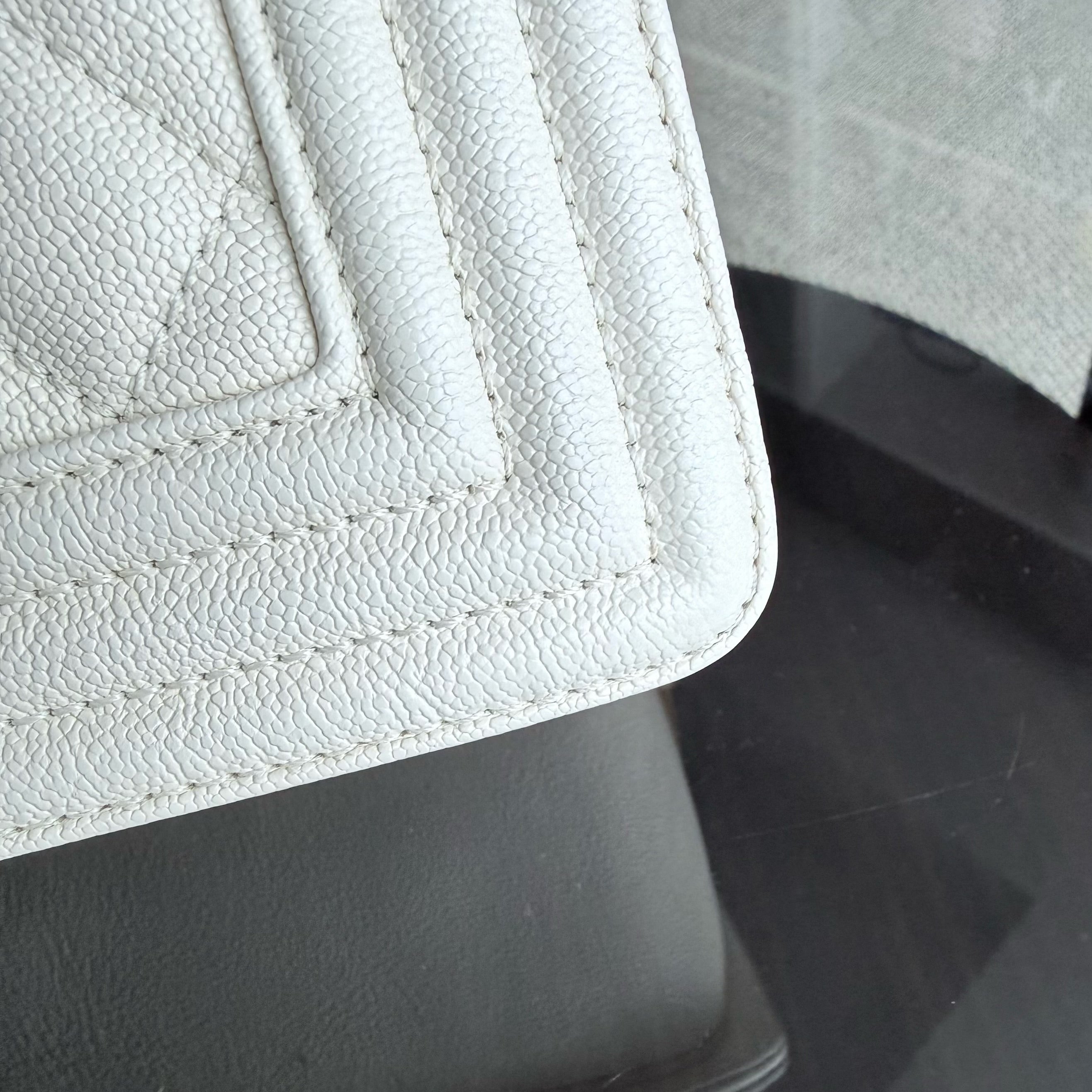 Chanel Boy Medium - Caviar 25CM Cream White Aged Gold Hardware Series 26