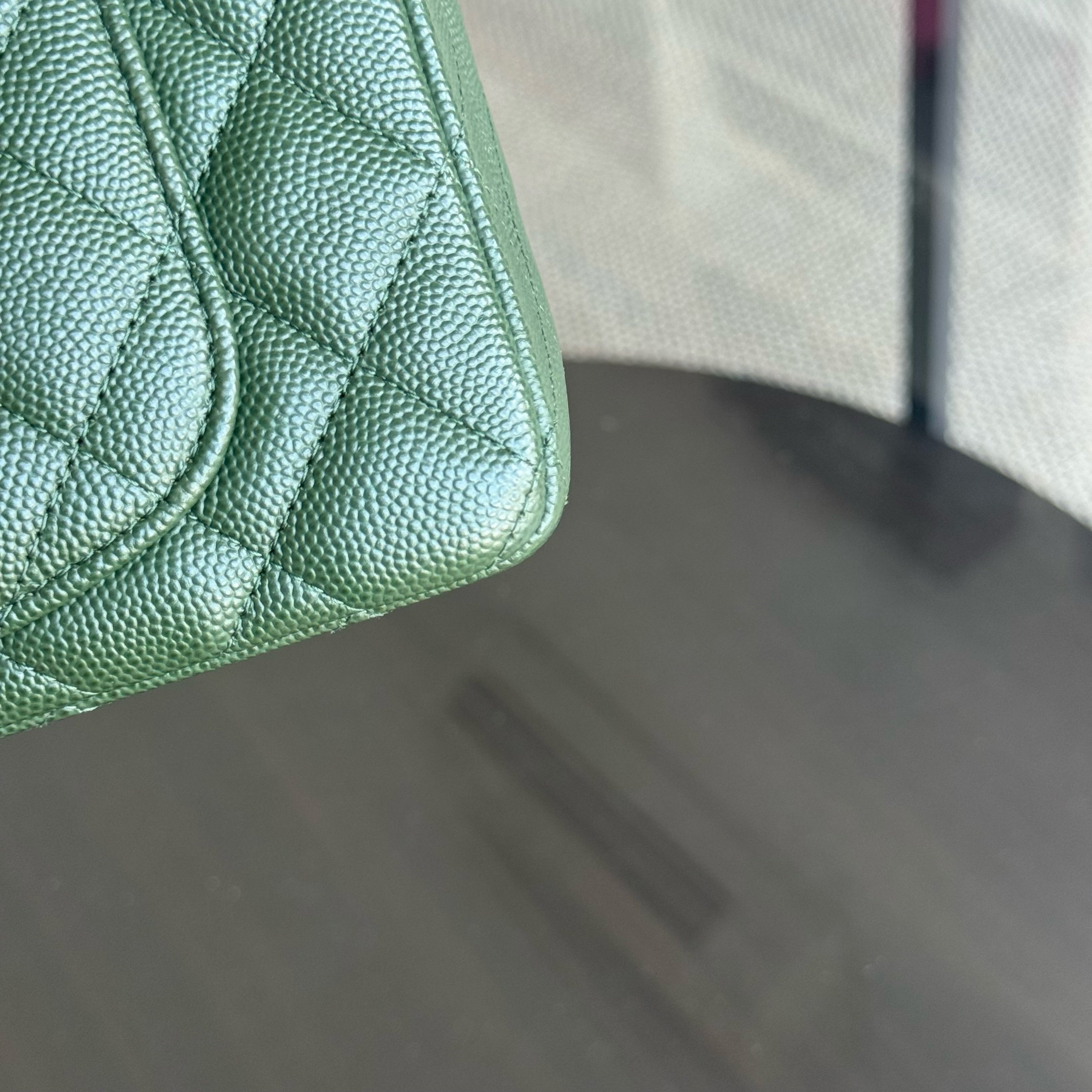 Chanel Caviar Mini Rectangle Classic Flap - 20CM Quilted Dark Green Silver Hardware Series 25