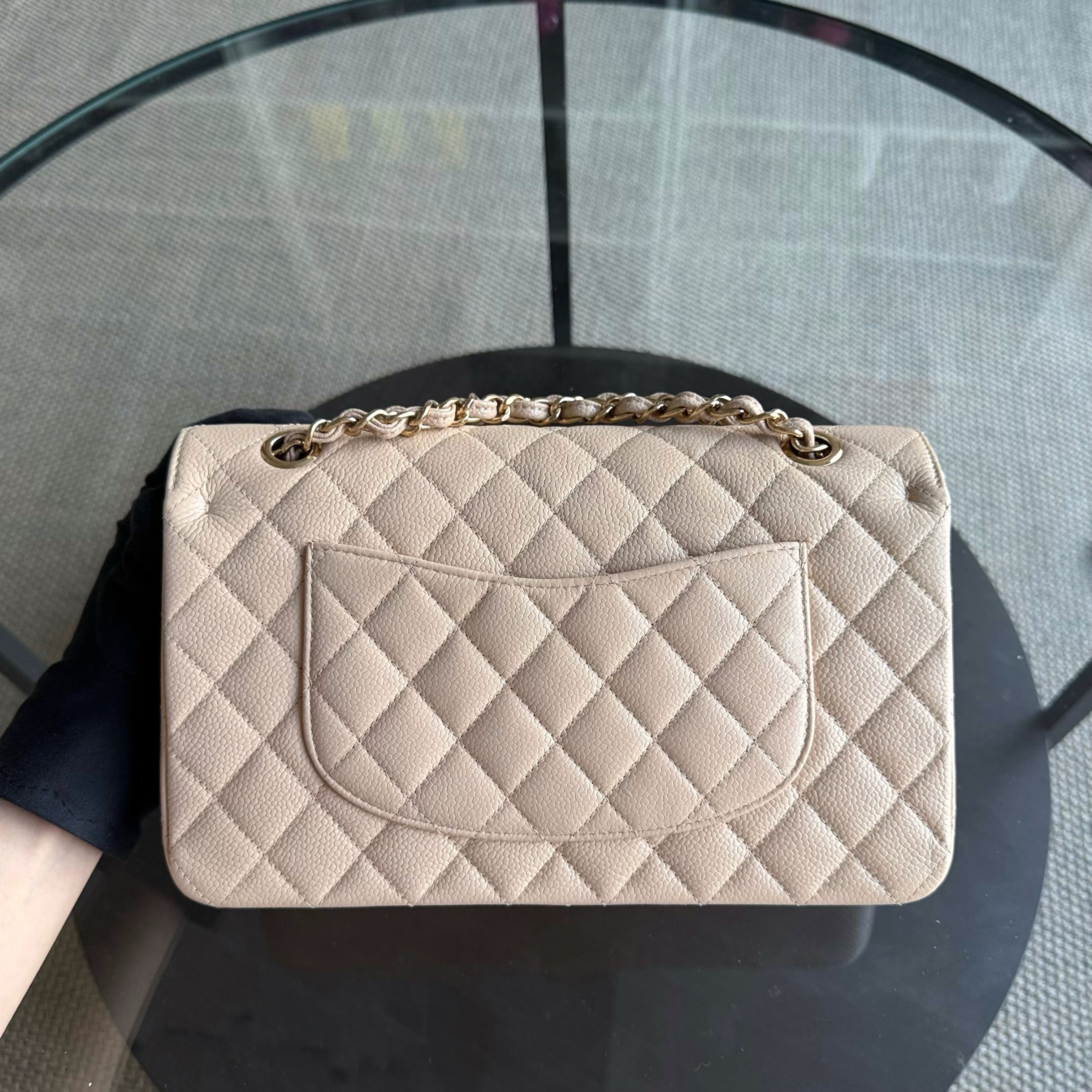 Chanel Classic Flap Medium - Caviar 25CM Quilted Grained Calfskin Beige Gold Hardware Series 14