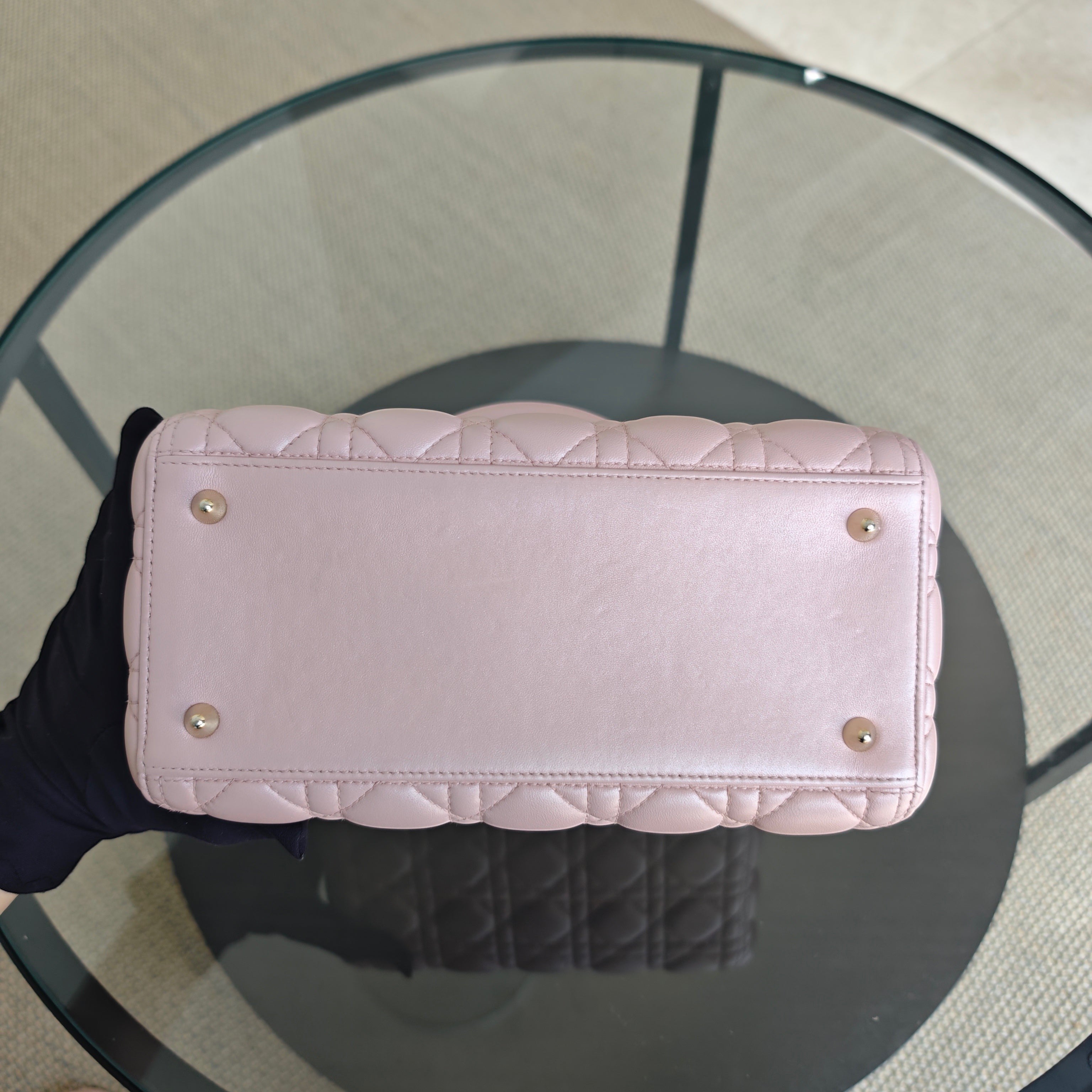 Dior Lady Medium - Cannage Lambskin Light Pink Gold Hardware Adjustable Strap