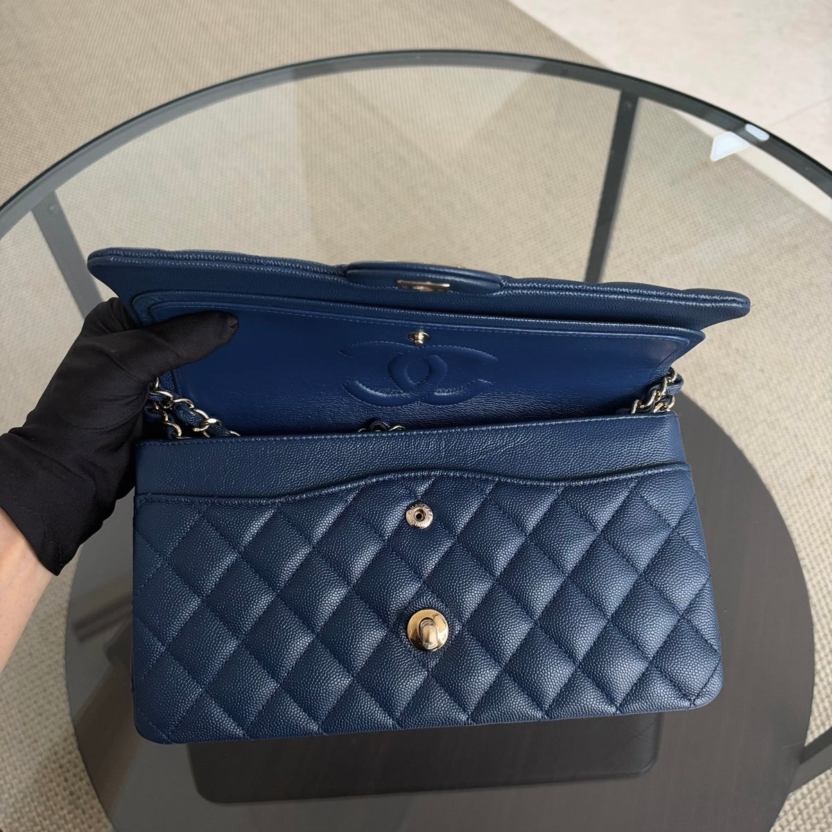 Chanel Classic Flap Medium - Caviar 25CM Quilted Dark Blue Gold Hardware Series 26