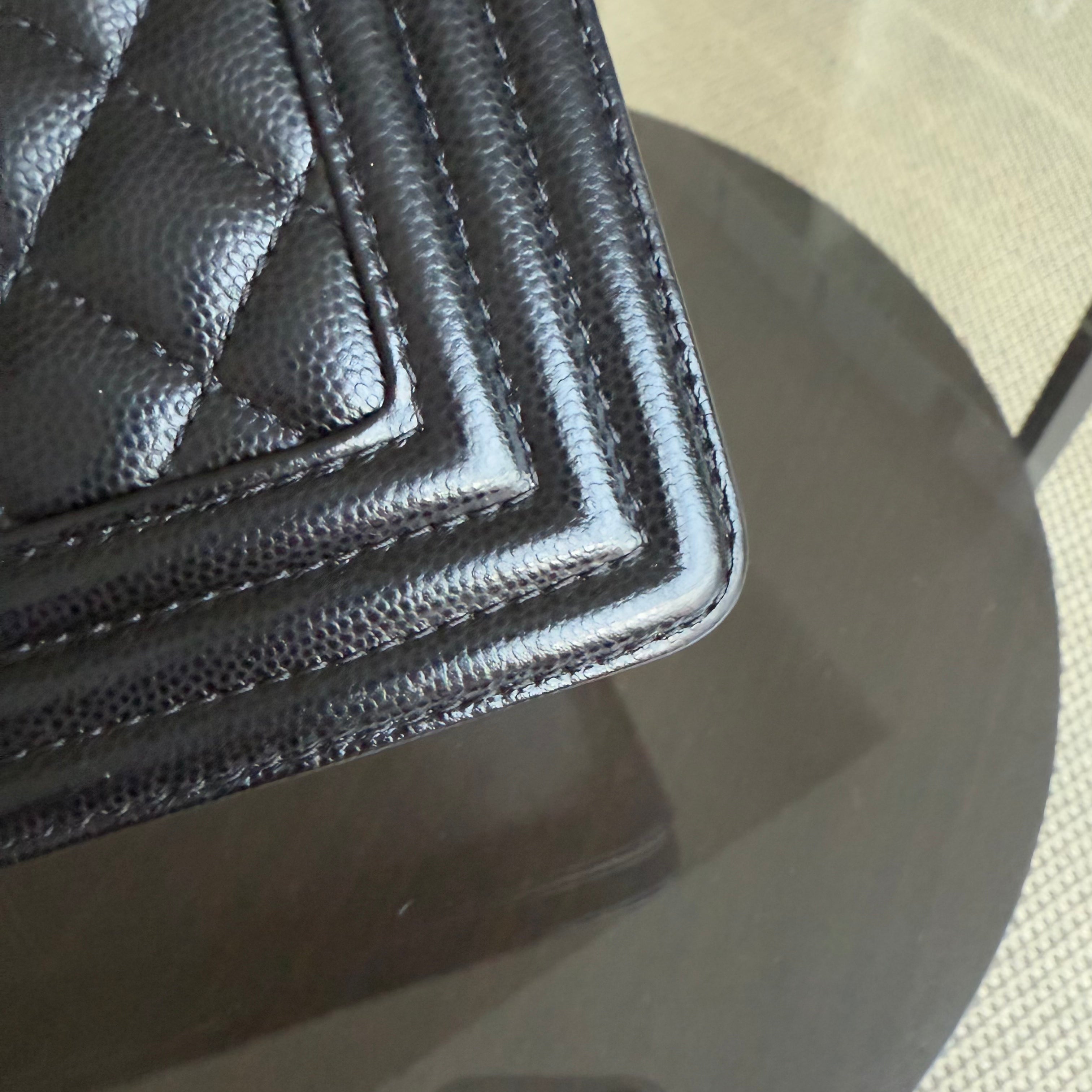 Chanel Boy Medium - Caivar 25CM Quilted Black Ruthenium Silver Hardware