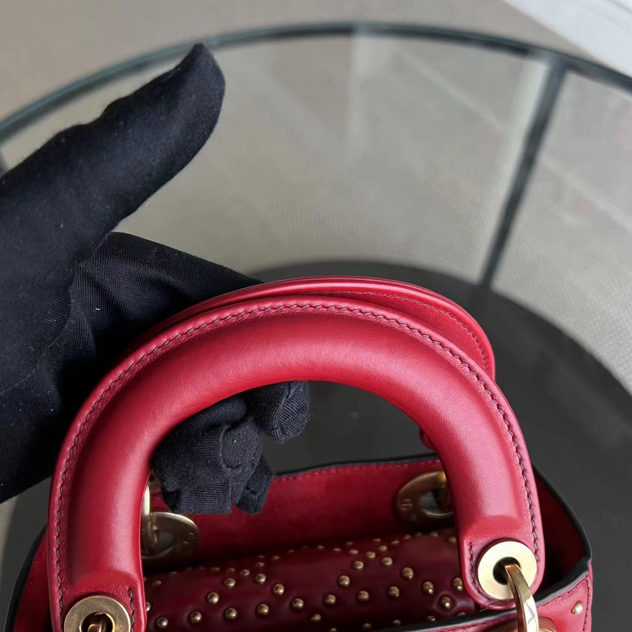 Dior Lady Mini - Valentine Studded Red Golden Hardware