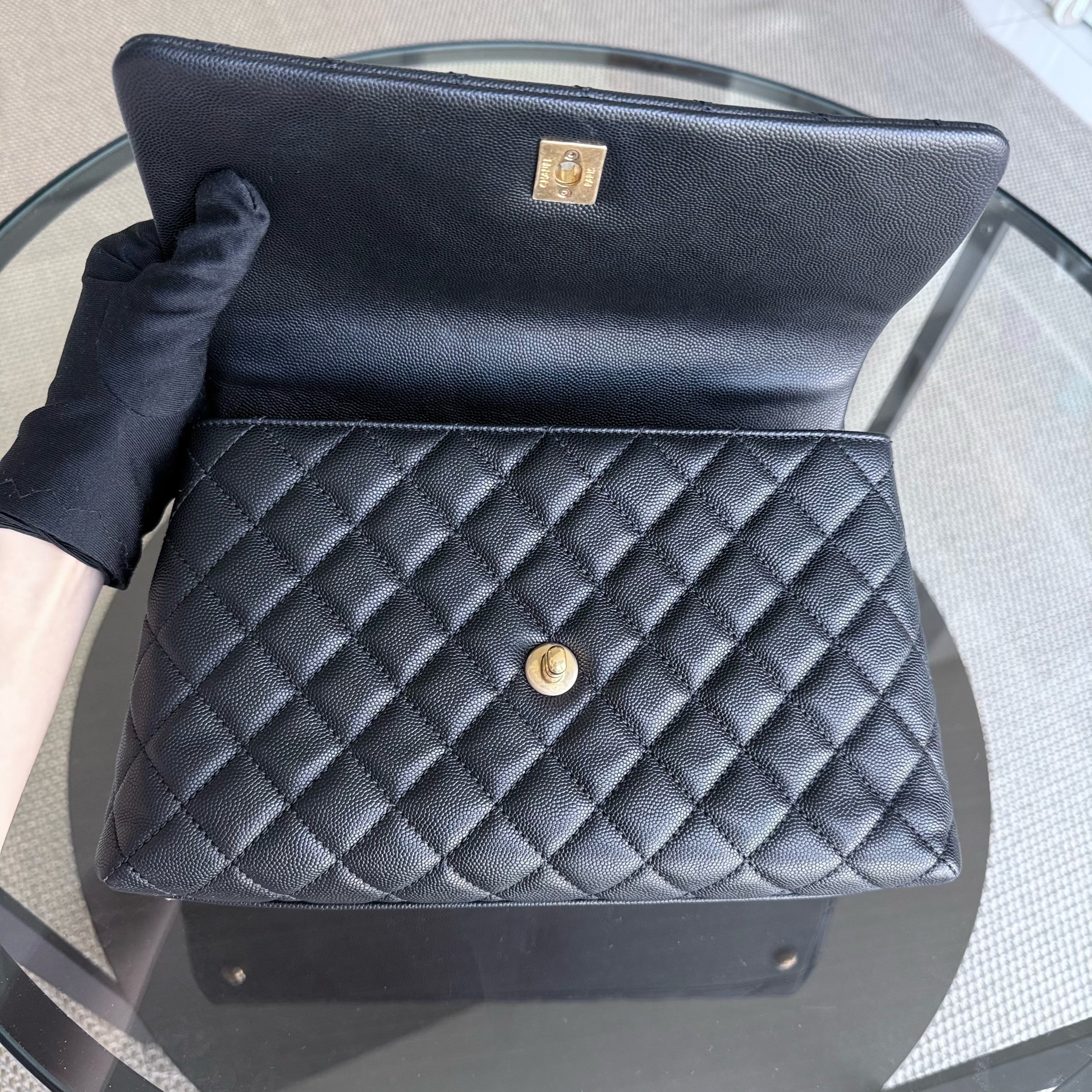 Chanel Coco Handle Medium - Caviar 29CM Quilted Black Gold Hardware Series 23