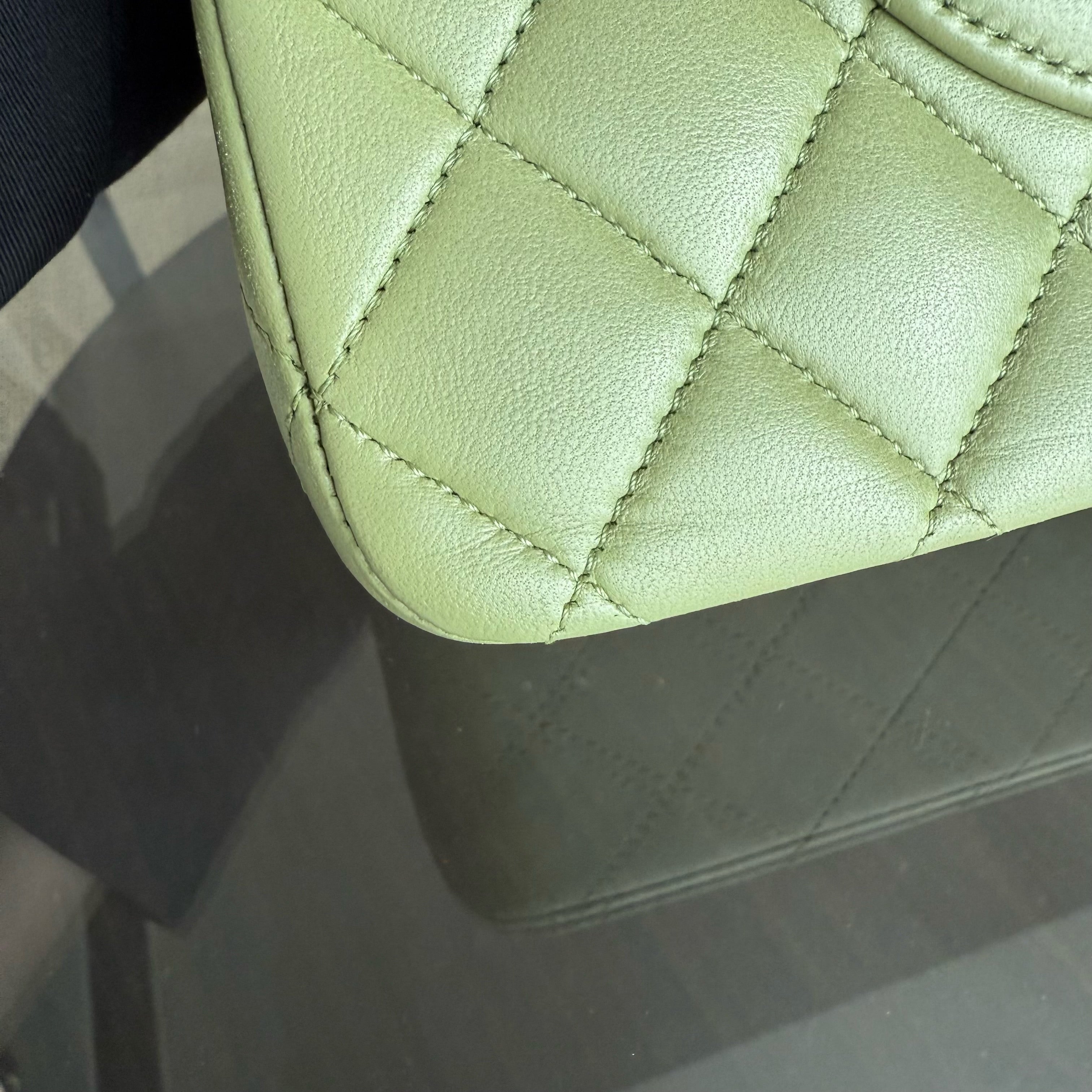Chanel Classic Flap Medium - 25CM Quilted Lambskin Olive Green Silver Hardware Series 19