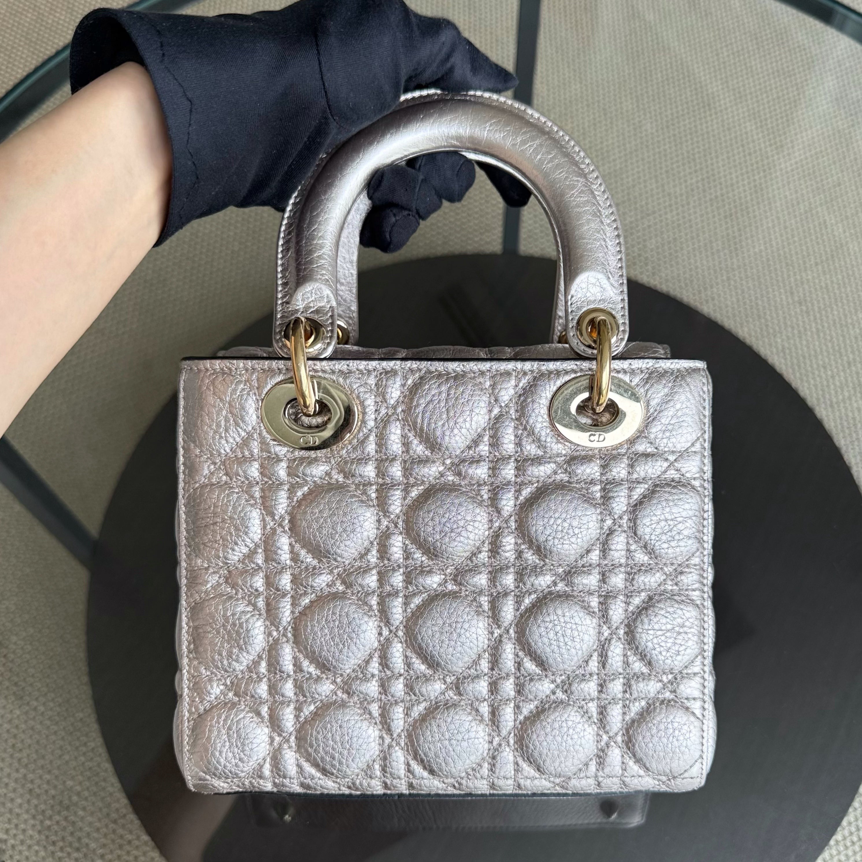 Dior Lady Small - Cannage Clafskin Rose Gold Metallic Gold Hardware