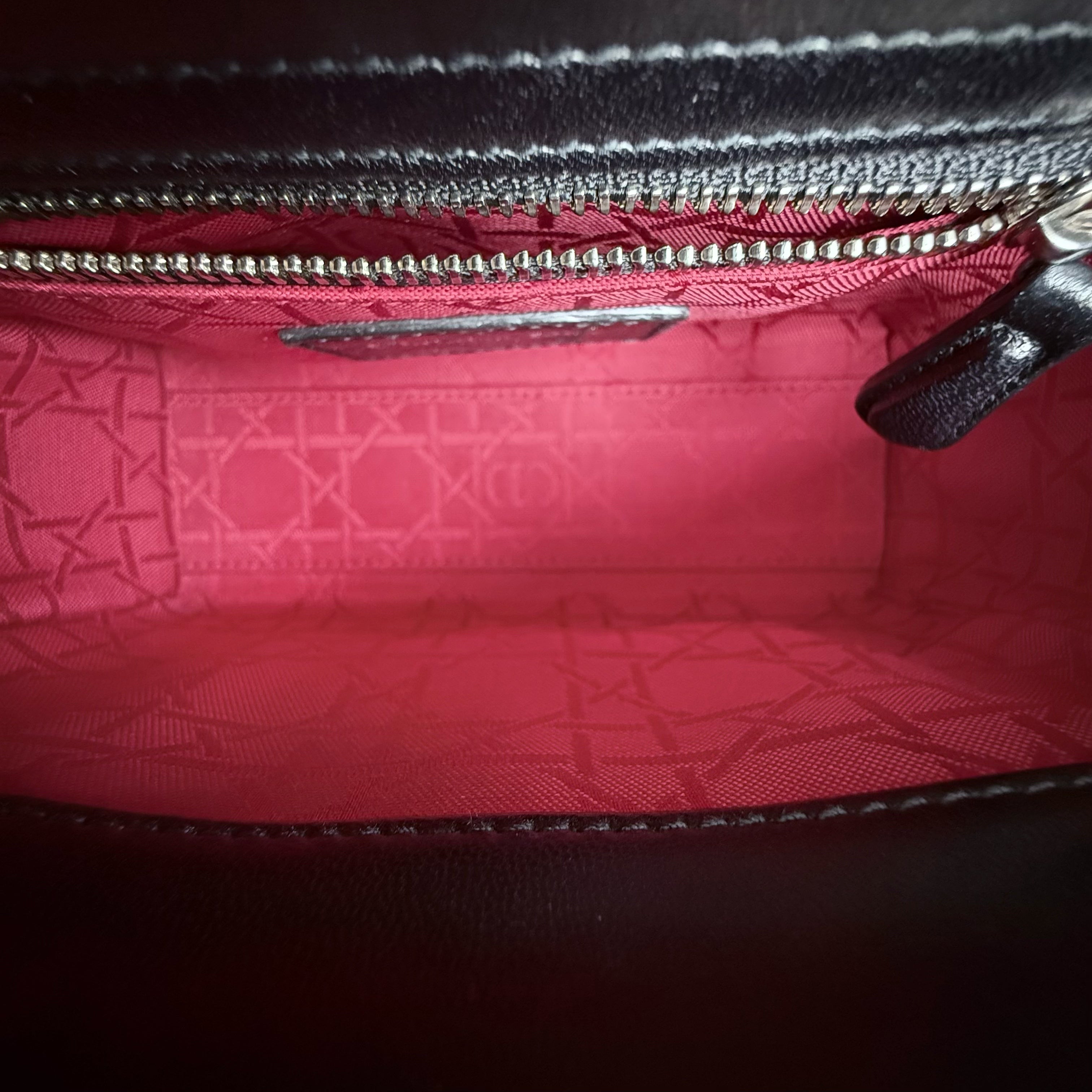 Dior Lady Mini - Cannage Lambskin Black Silver Hardware Chain Strap