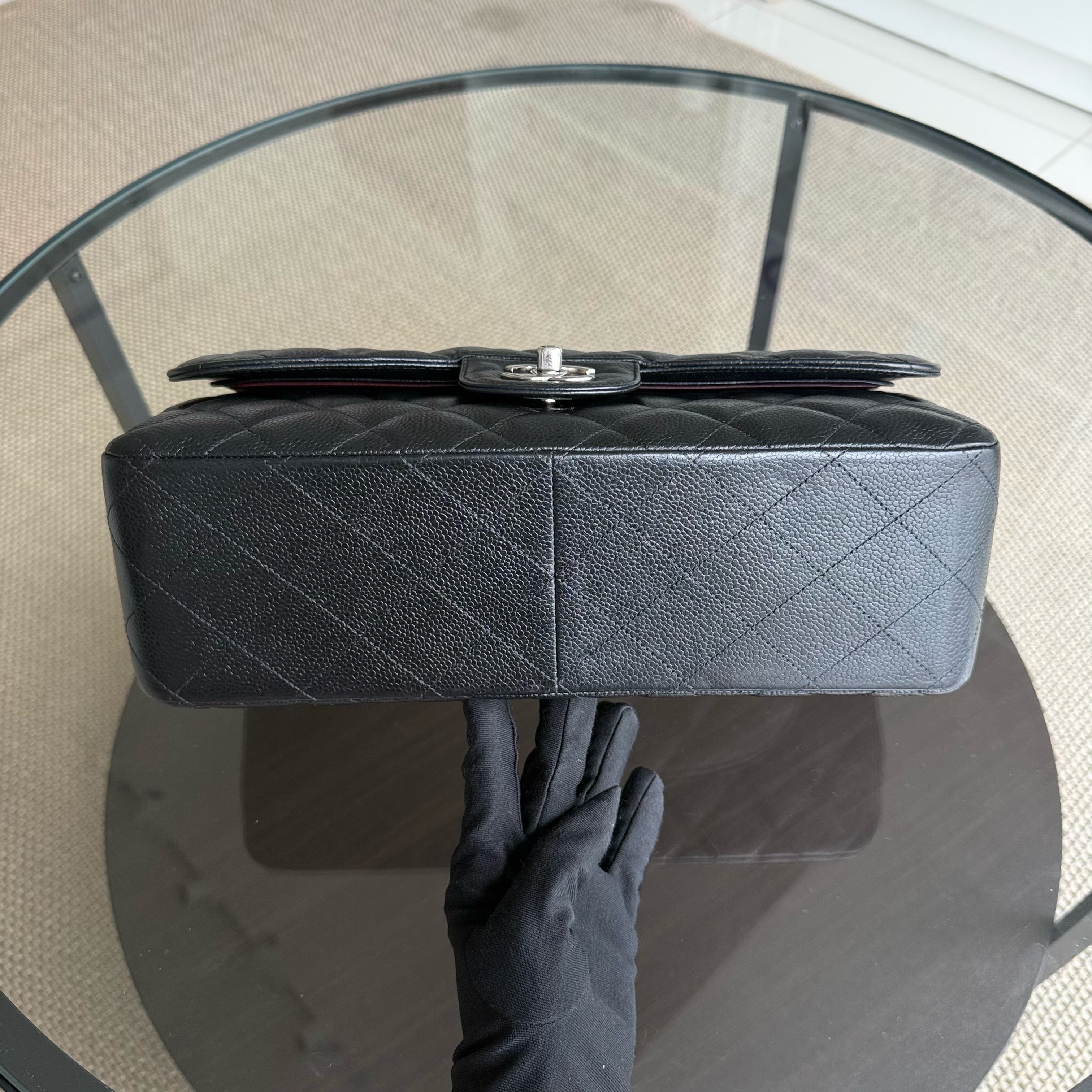 Chanel Classic Flap Jumbo - Caviar 30CM Double Flap Quilted Black Silver Hardware Series 18