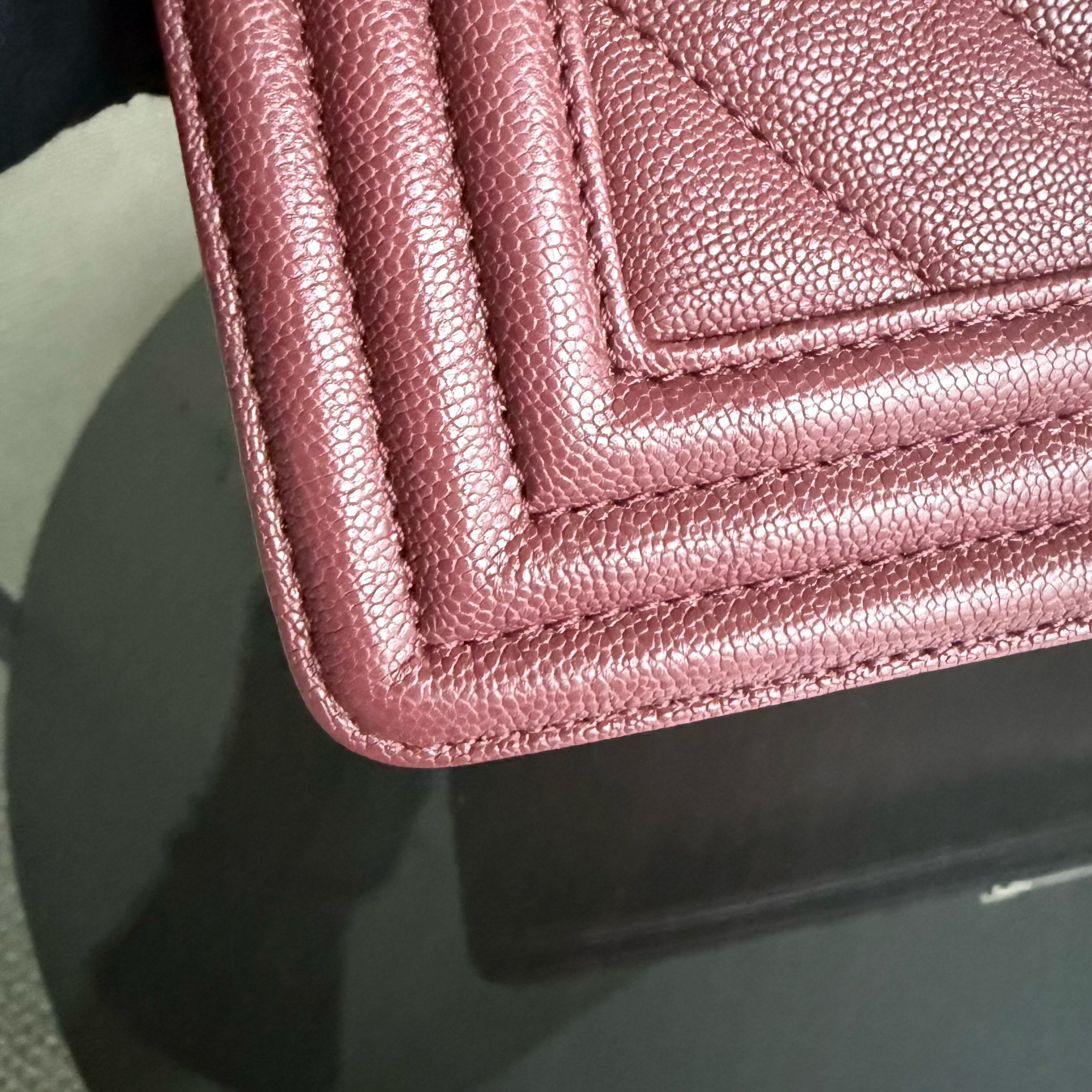 Chanel Boy Medium - Caviar 25CM Chevron Red Gold Hardware Series 28