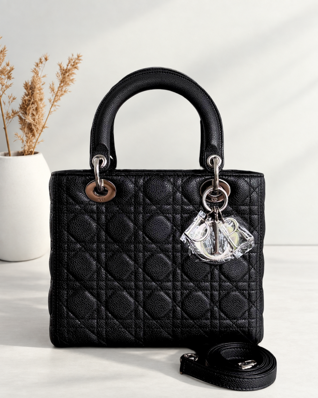 Dior Lady Medium - Cannage Caviar Black Silver Hardware