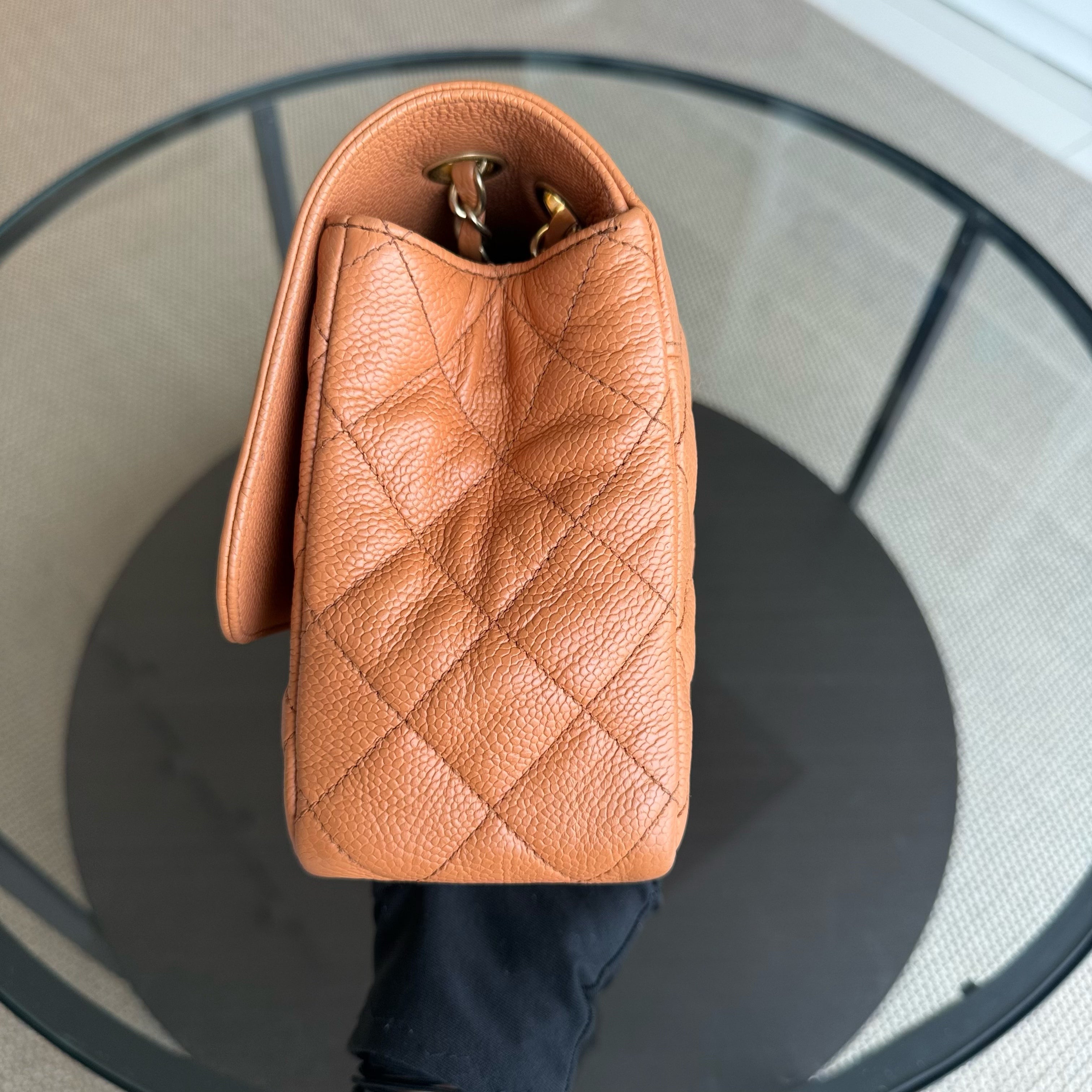Chanel Seasonal Flap Two-tone - Caviar Quilted Caramel Orange Gold Hardware Series 21