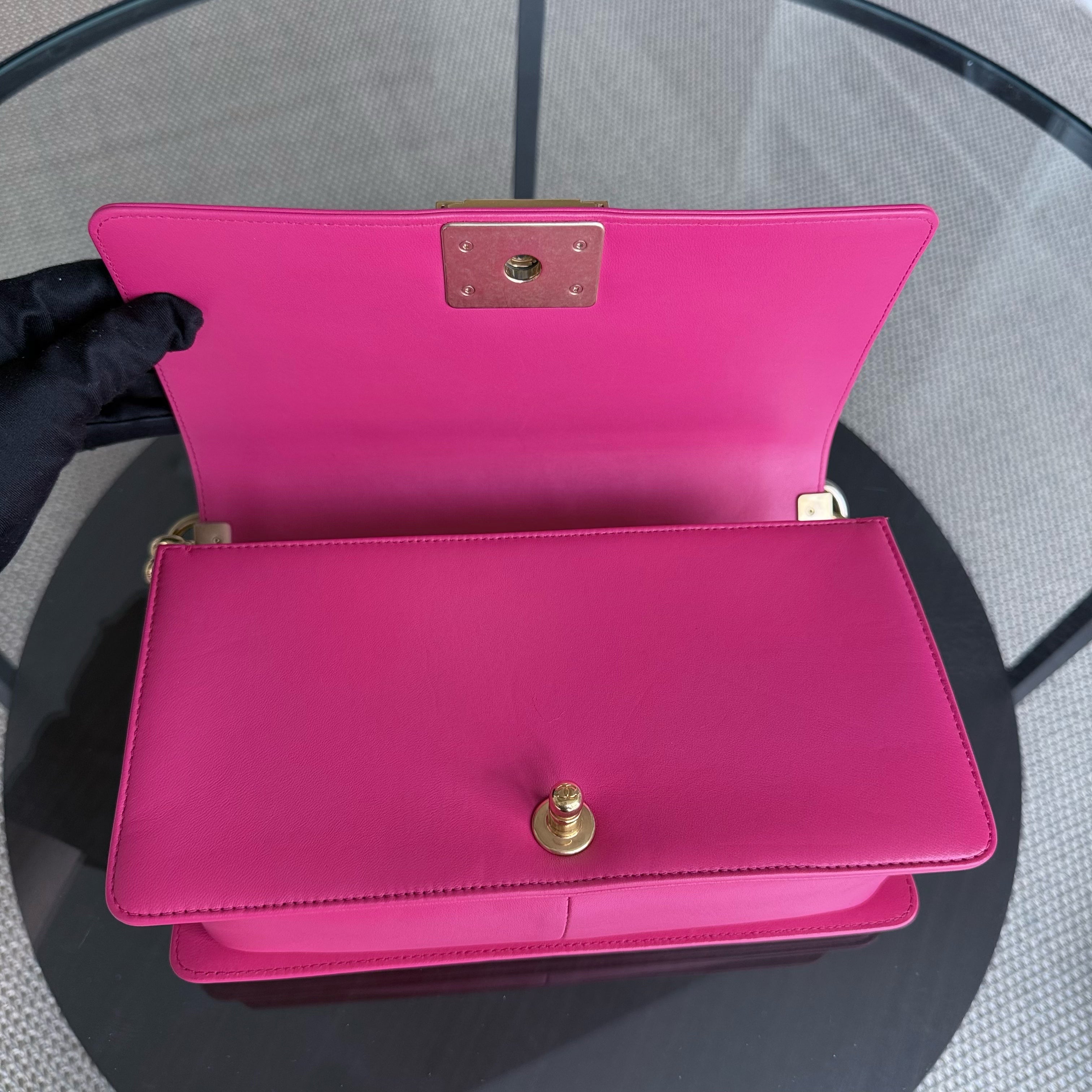 Chanel Boy Medium - 25CM Quilted Lambskin Hot Pink Gold Hardware Series 23